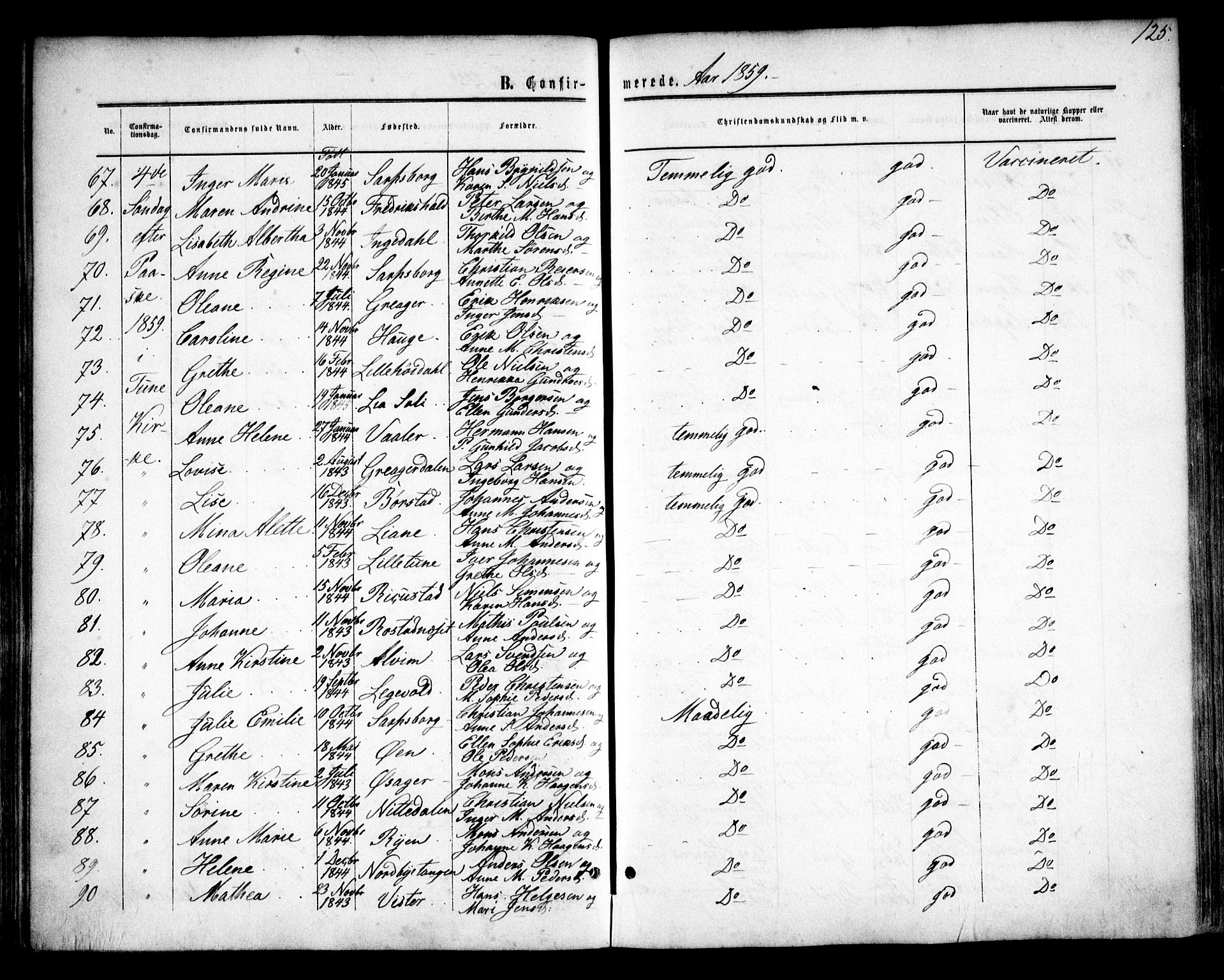 Tune prestekontor Kirkebøker, AV/SAO-A-2007/F/Fa/L0013: Parish register (official) no. 13, 1859-1863, p. 125