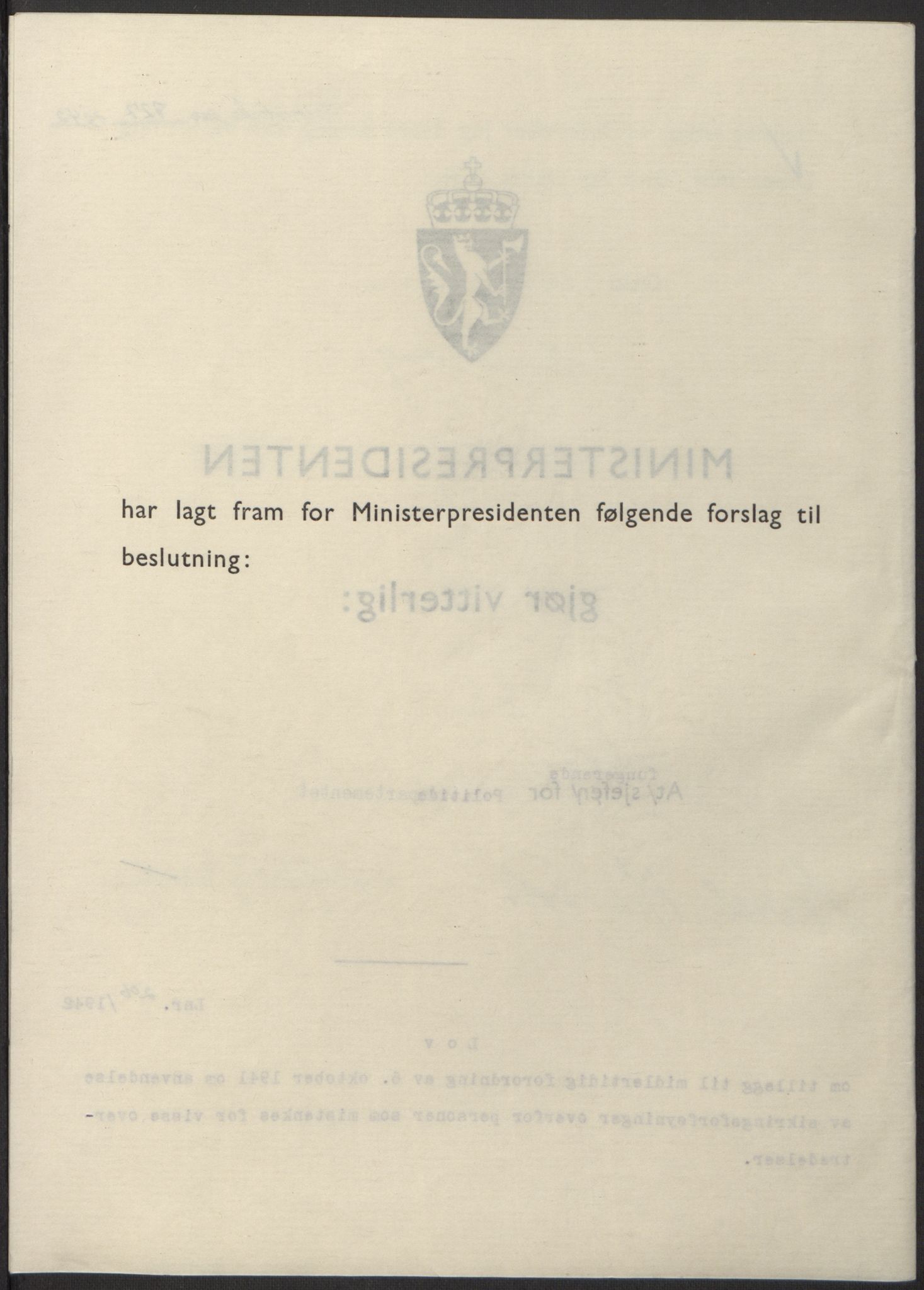 NS-administrasjonen 1940-1945 (Statsrådsekretariatet, de kommisariske statsråder mm), AV/RA-S-4279/D/Db/L0098: Lover II, 1942, p. 449