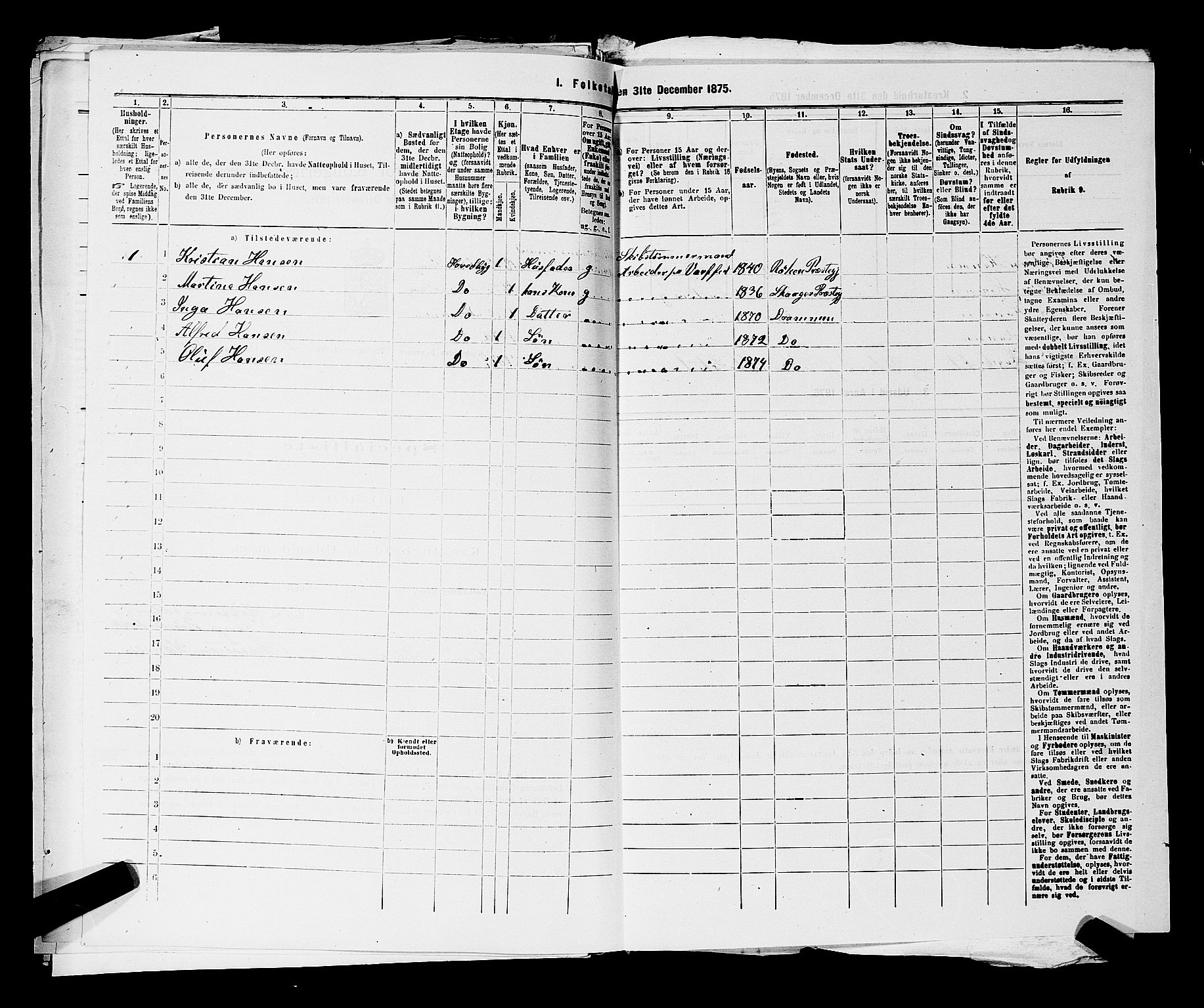 SAKO, 1875 census for 0602 Drammen, 1875, p. 3308