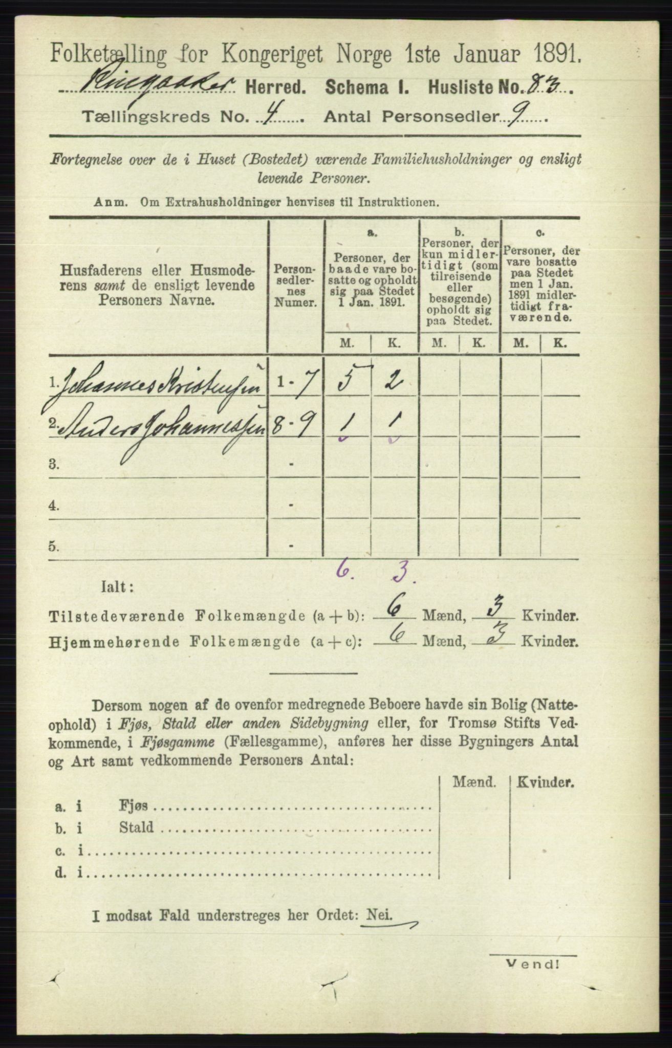 RA, 1891 census for 0412 Ringsaker, 1891, p. 1765