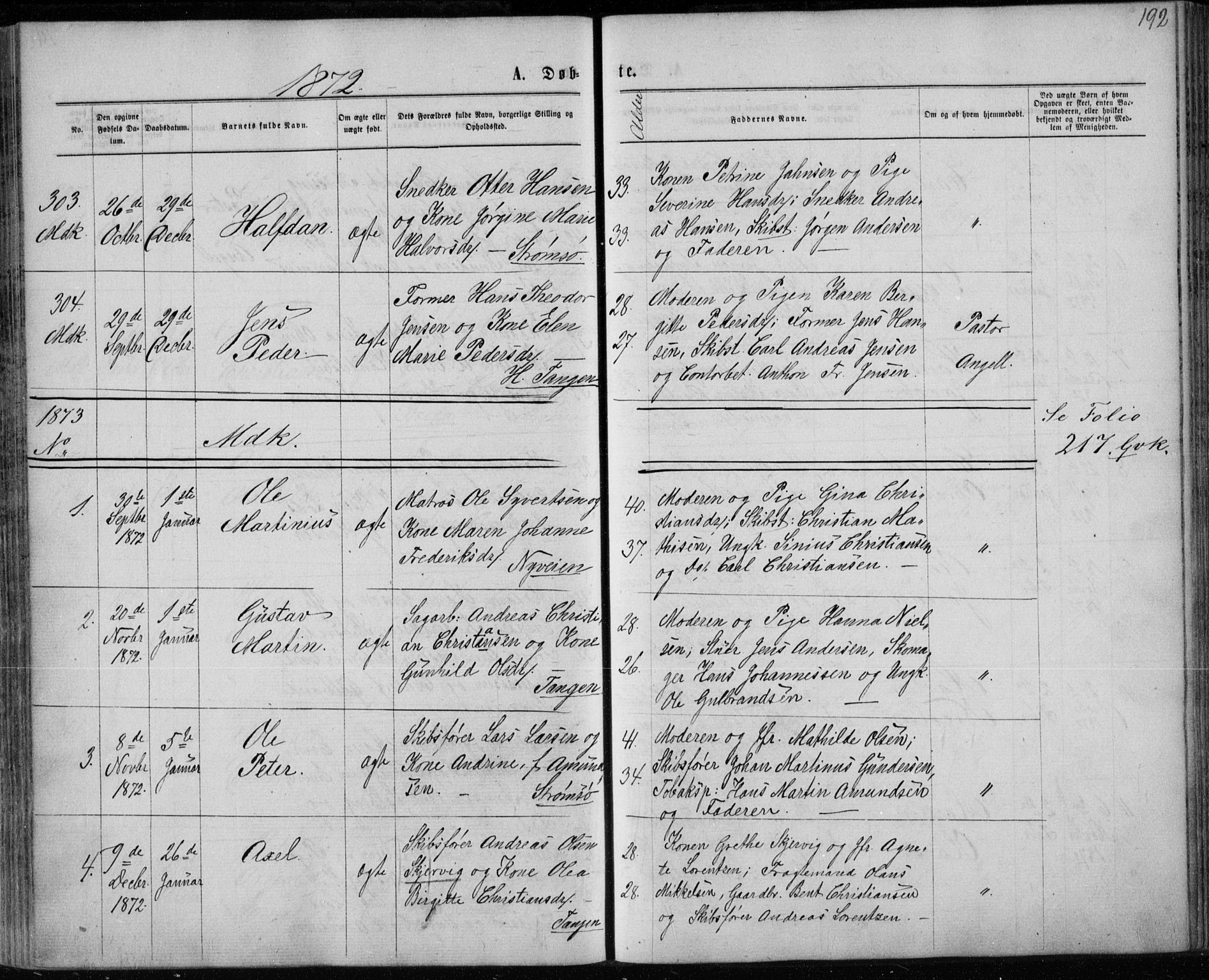 Strømsø kirkebøker, SAKO/A-246/F/Fa/L0016: Parish register (official) no. I 16, 1868-1873, p. 192