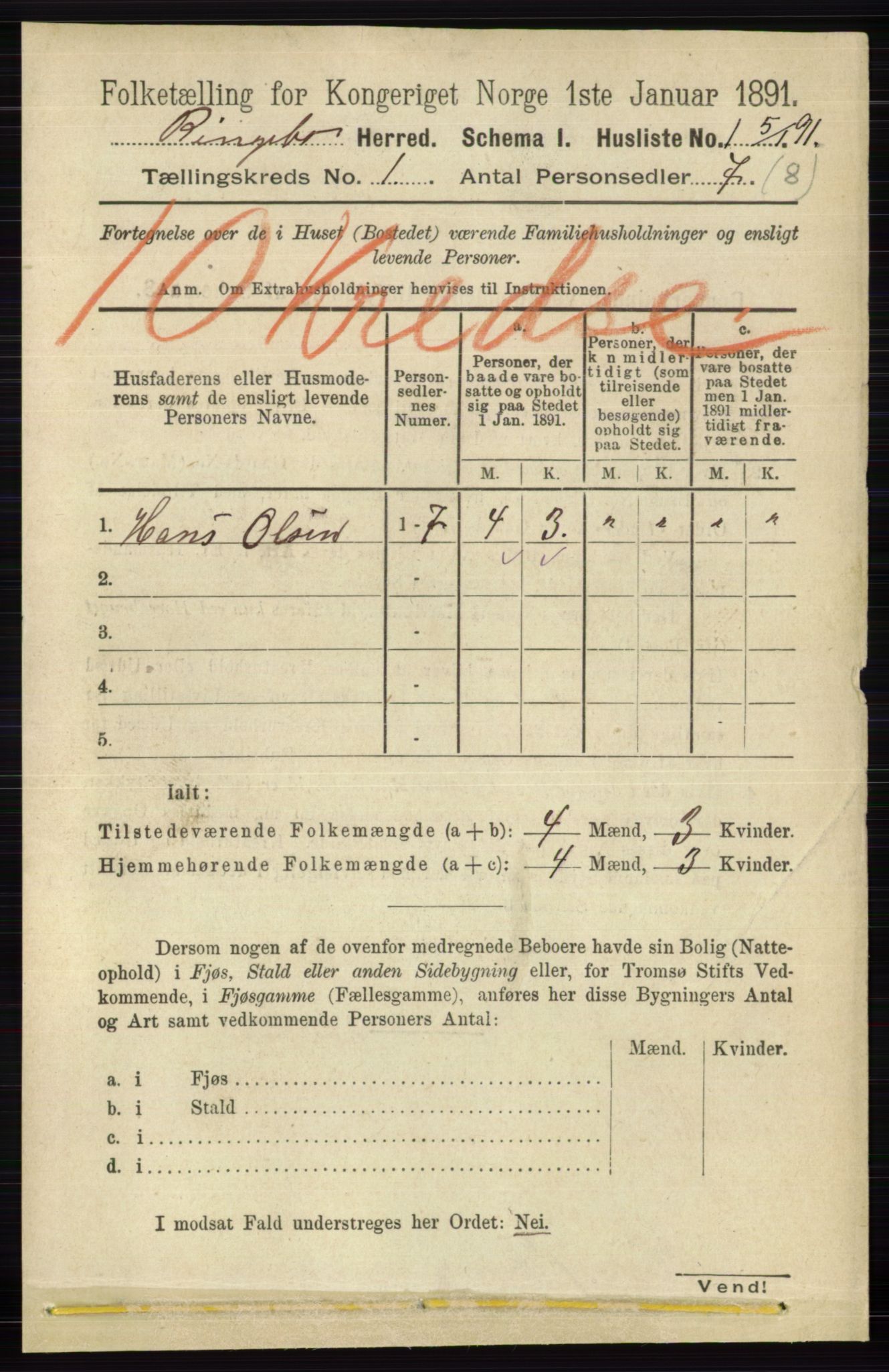RA, 1891 census for 0520 Ringebu, 1891, p. 31