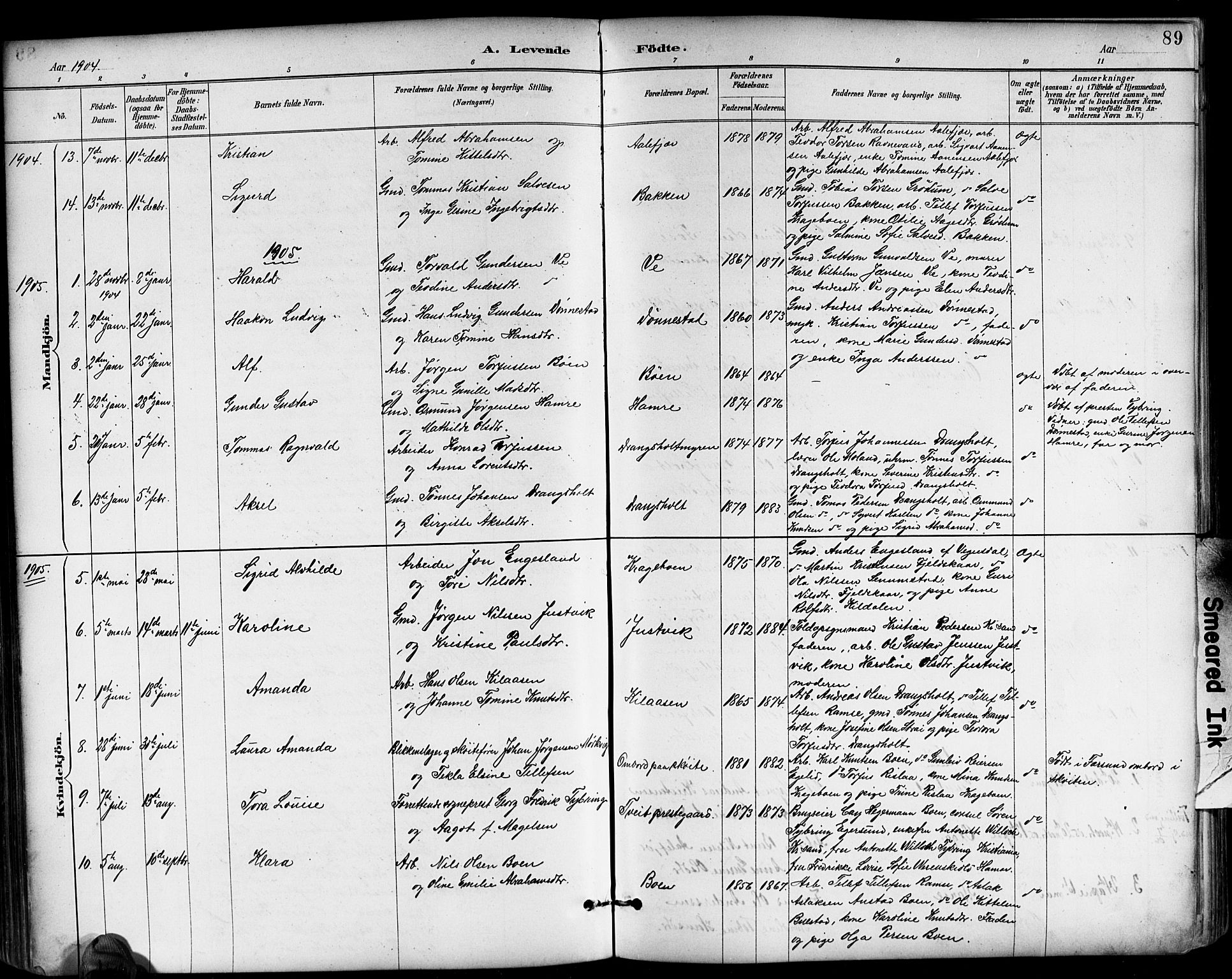 Tveit sokneprestkontor, AV/SAK-1111-0043/F/Fb/L0004: Parish register (copy) no. B 4, 1887-1914, p. 89