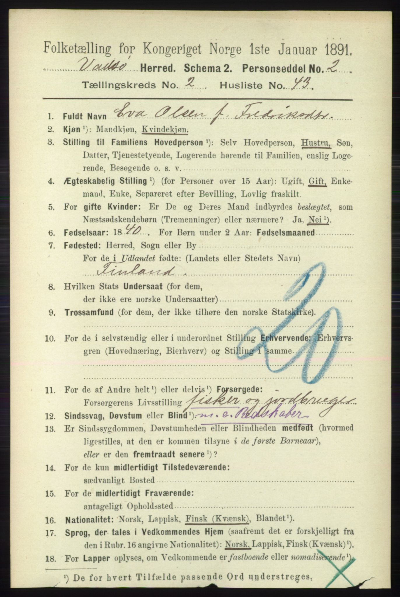 RA, 1891 census for 2029 Vadsø, 1891, p. 729