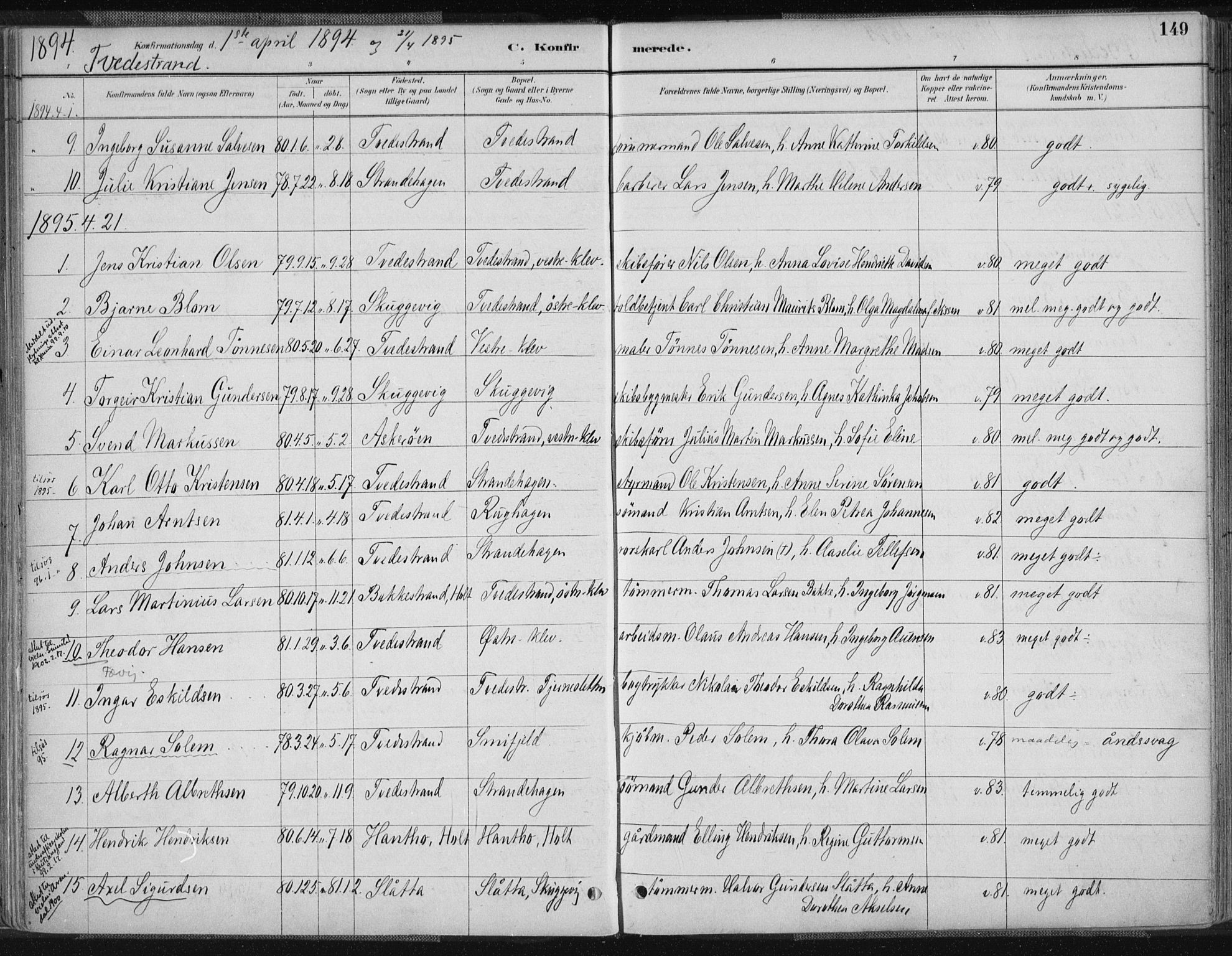 Tvedestrand sokneprestkontor, SAK/1111-0042/F/Fa/L0001: Parish register (official) no. A 1, 1885-1916, p. 149