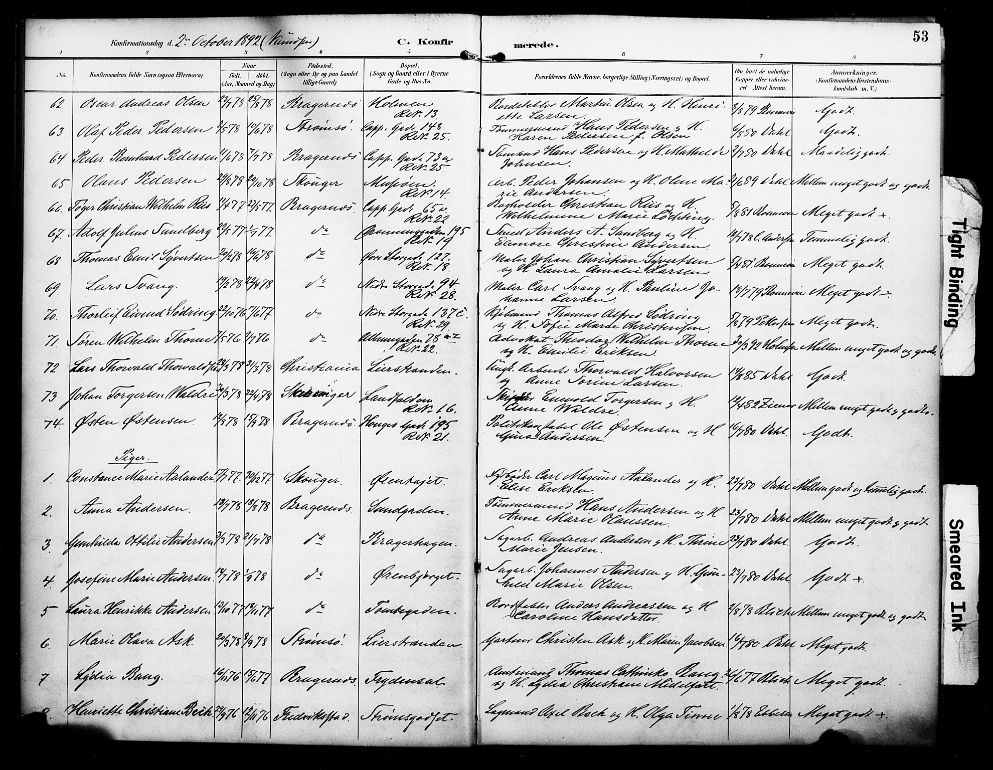 Bragernes kirkebøker, AV/SAKO-A-6/F/Fc/L0006: Parish register (official) no. III 6, 1888-1899, p. 53