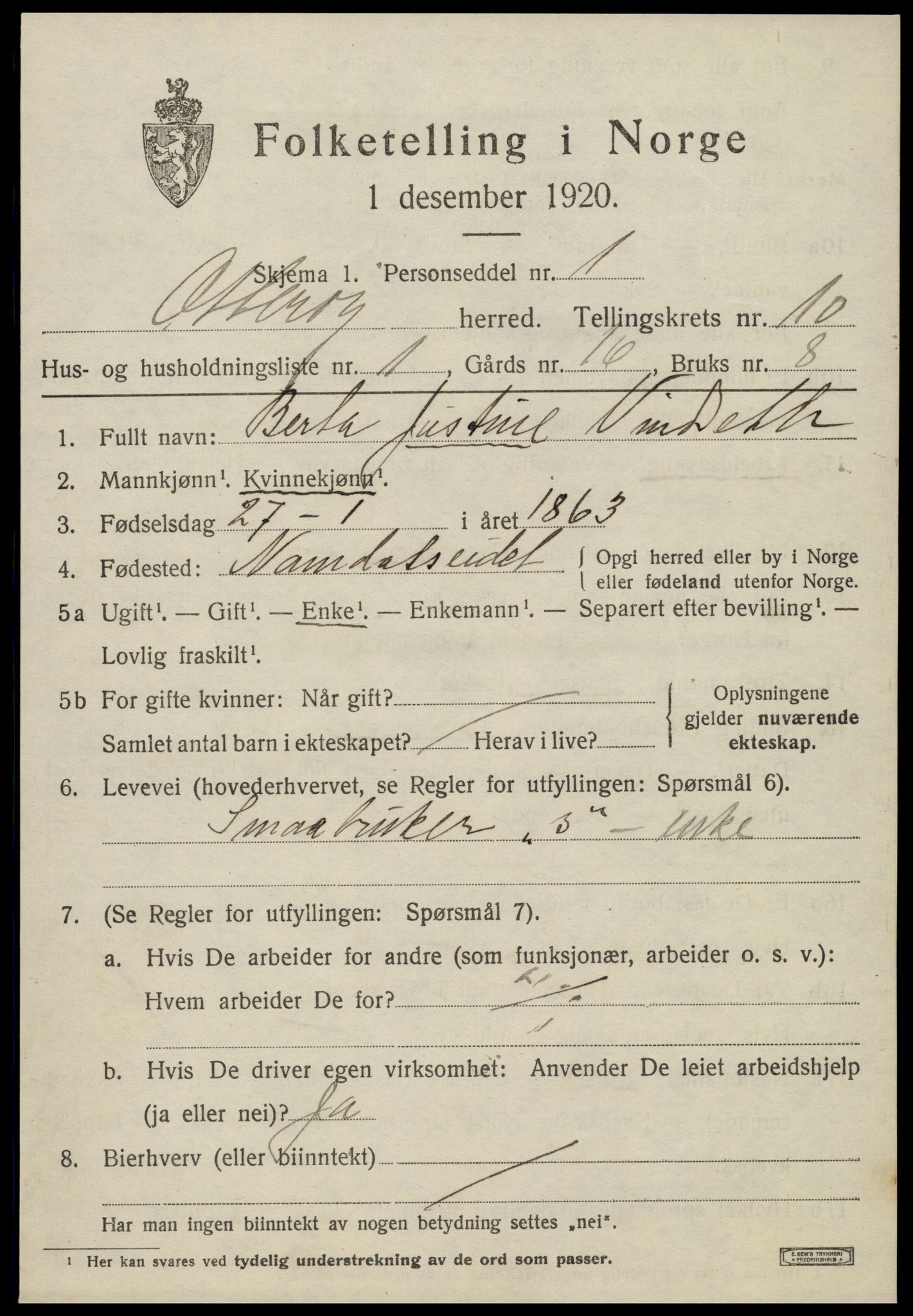 SAT, 1920 census for Otterøy, 1920, p. 3545