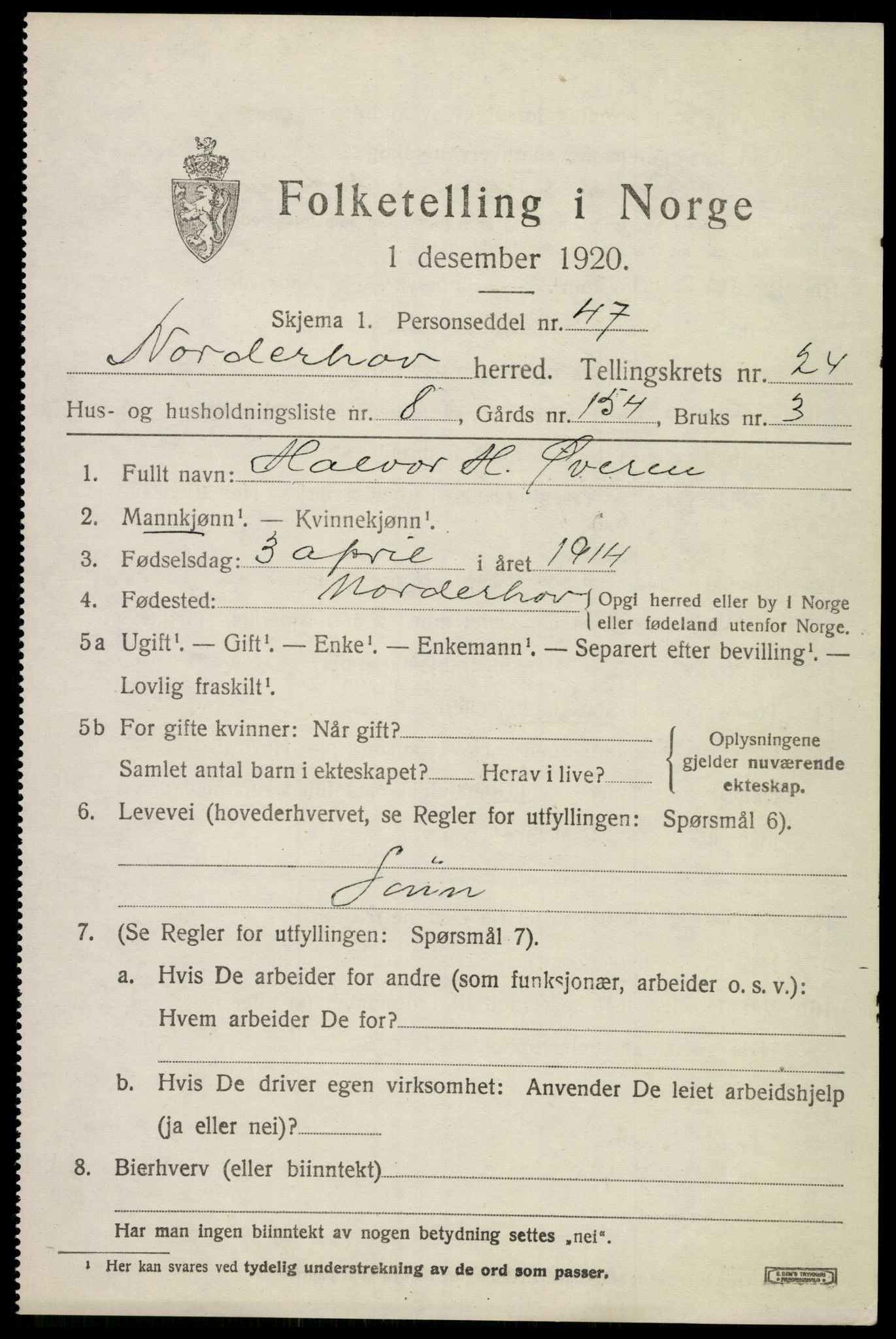 SAKO, 1920 census for Norderhov, 1920, p. 23538