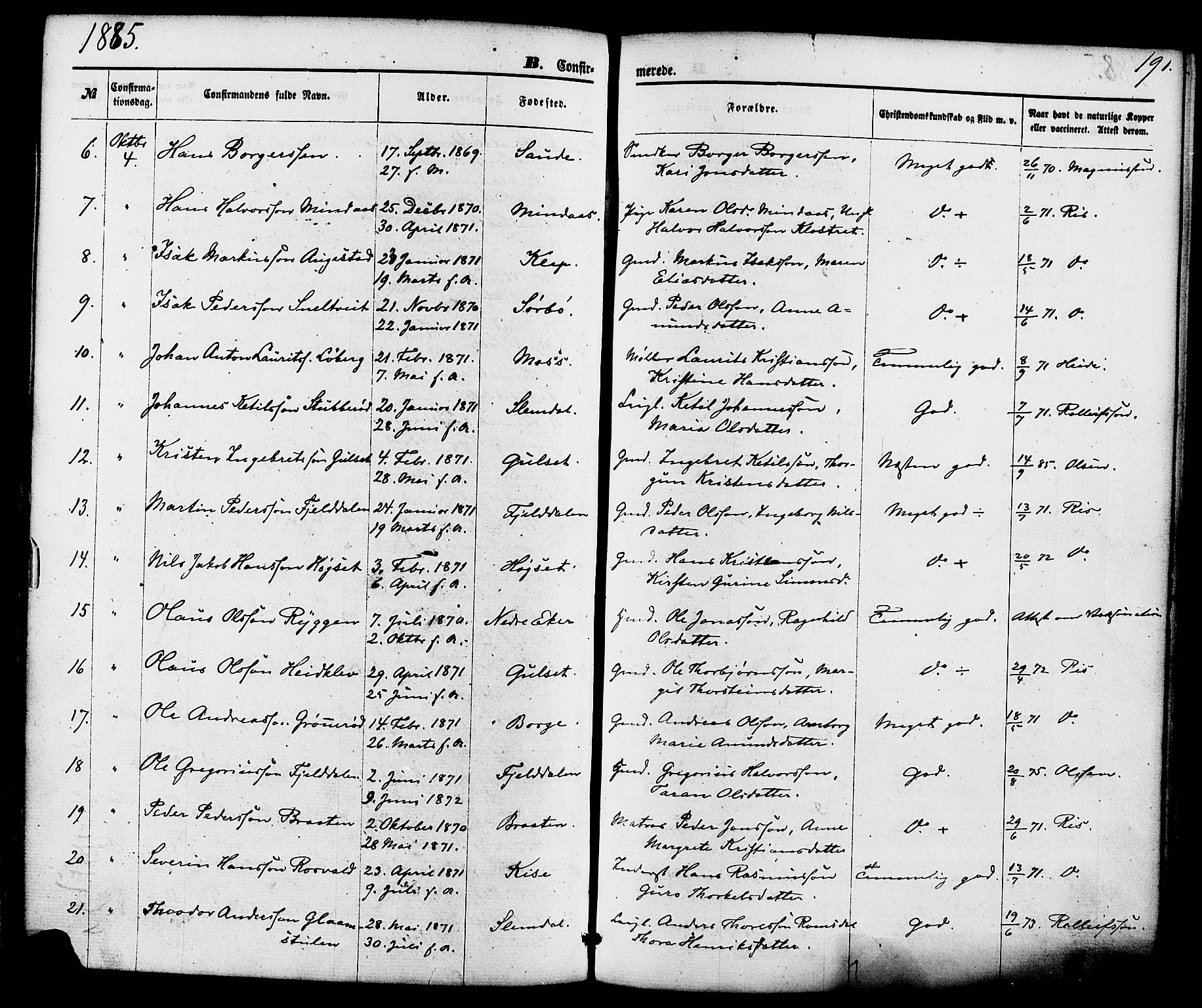 Gjerpen kirkebøker, SAKO/A-265/F/Fa/L0009: Parish register (official) no. I 9, 1872-1885, p. 191