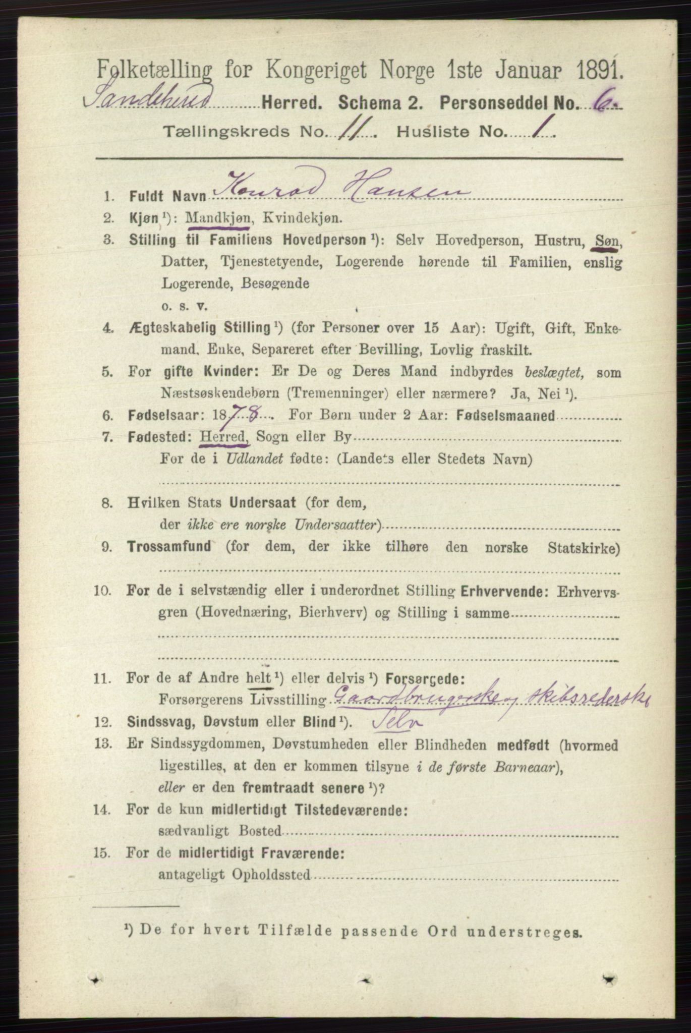 RA, 1891 census for 0724 Sandeherred, 1891, p. 6722