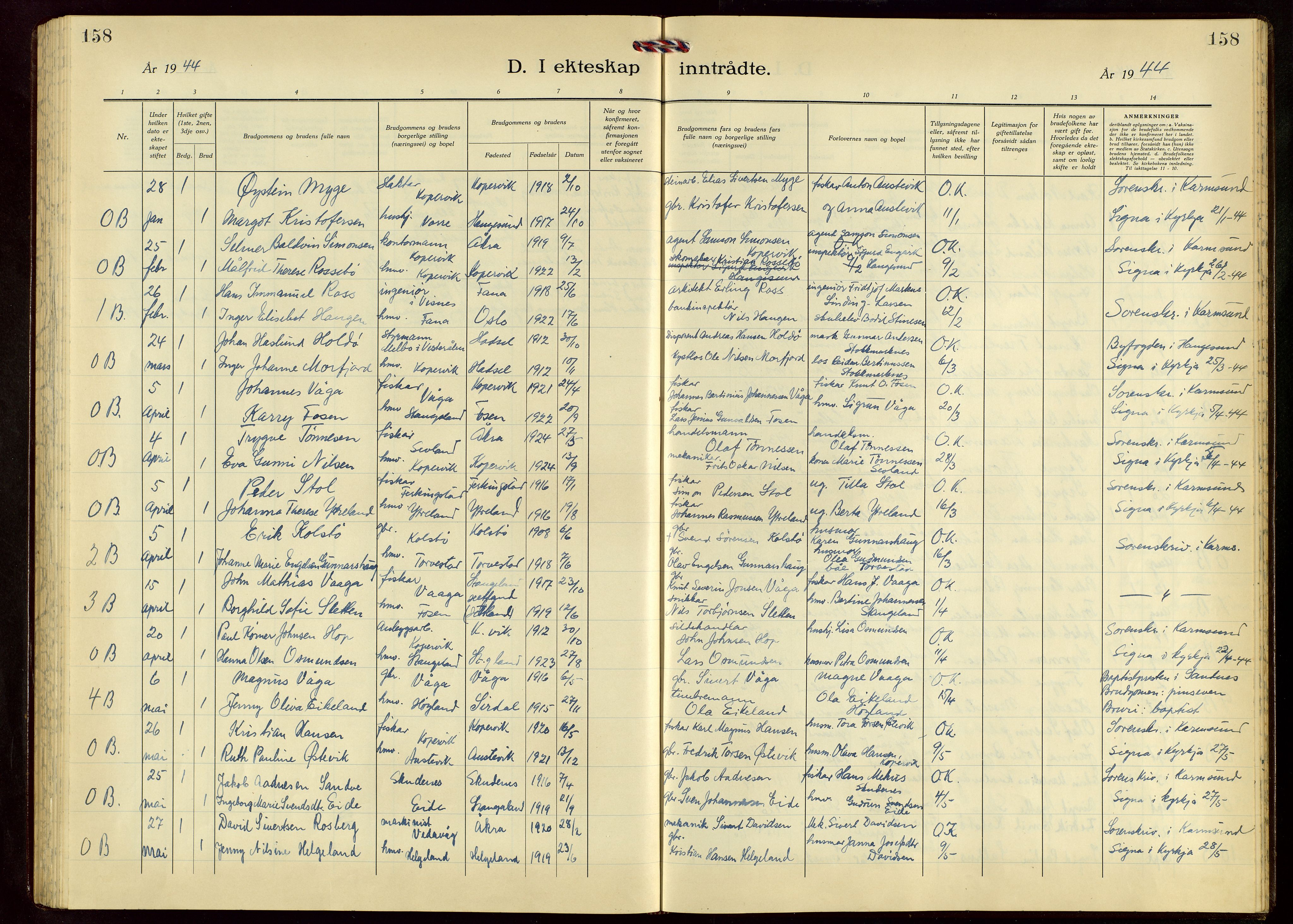 Avaldsnes sokneprestkontor, SAST/A -101851/H/Ha/Hab/L0009: Parish register (copy) no. B 9, 1940-1958, p. 158