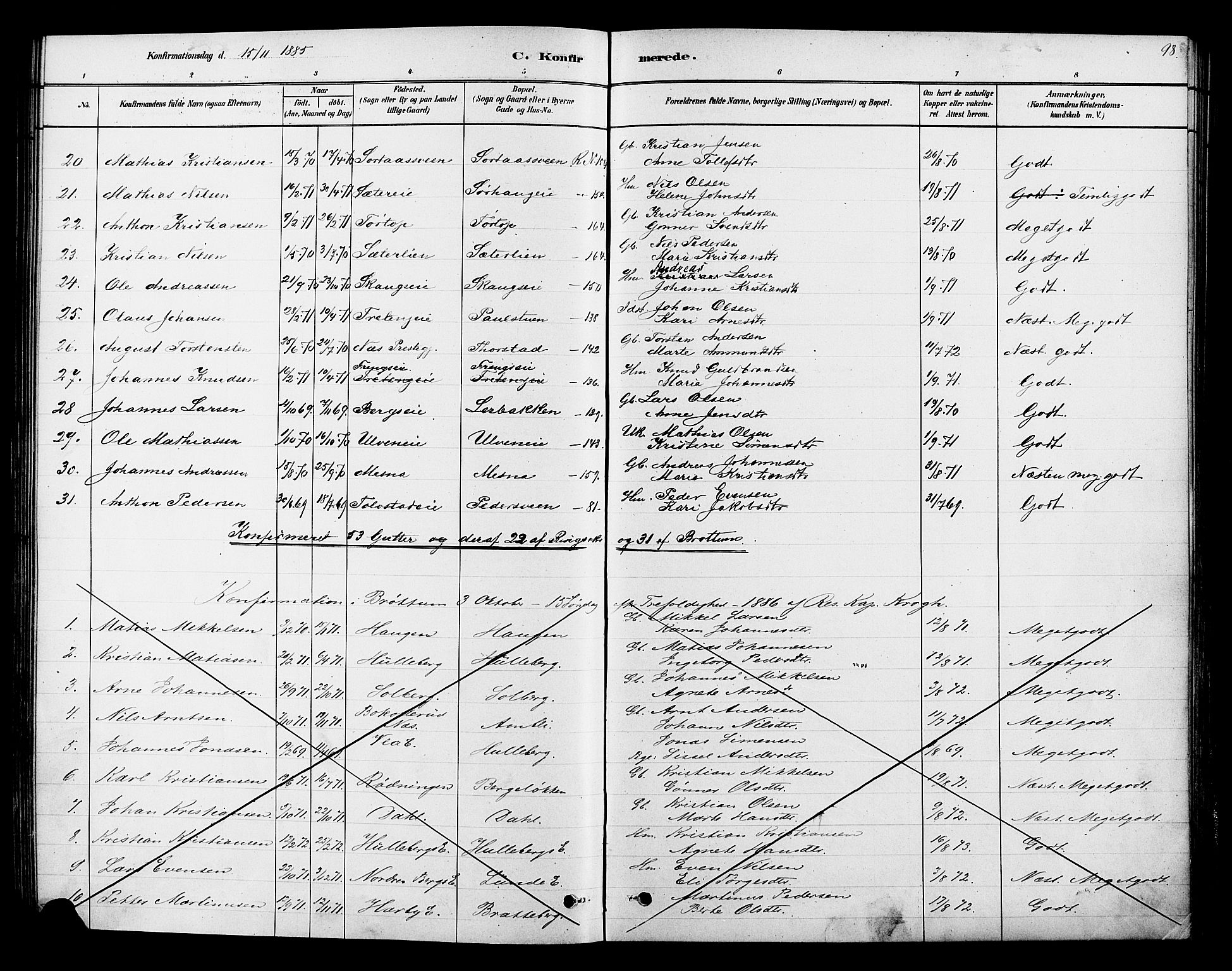 Ringsaker prestekontor, AV/SAH-PREST-014/K/Ka/L0013: Parish register (official) no. 13, 1879-1890, p. 98