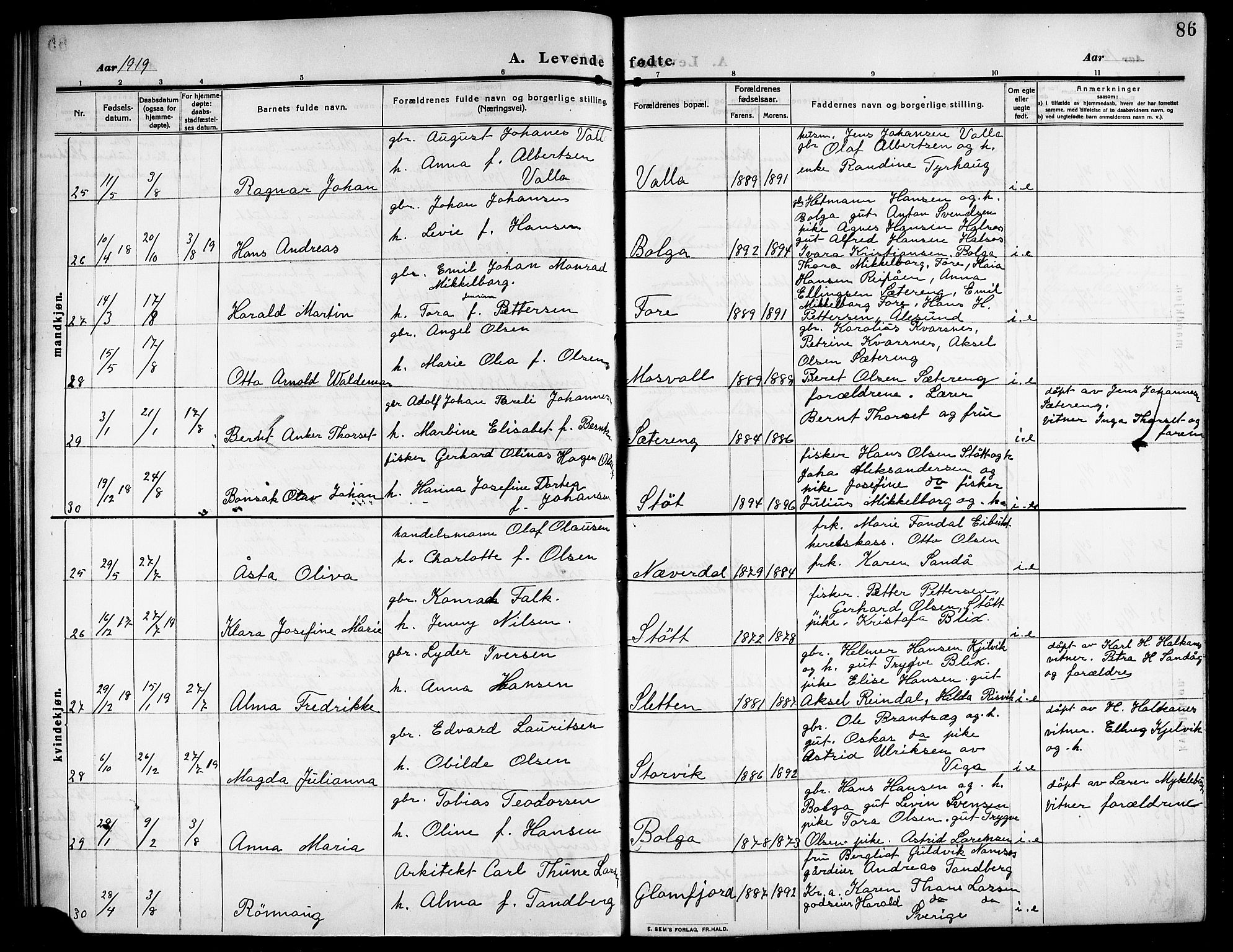 Ministerialprotokoller, klokkerbøker og fødselsregistre - Nordland, SAT/A-1459/843/L0639: Parish register (copy) no. 843C08, 1908-1924, p. 86