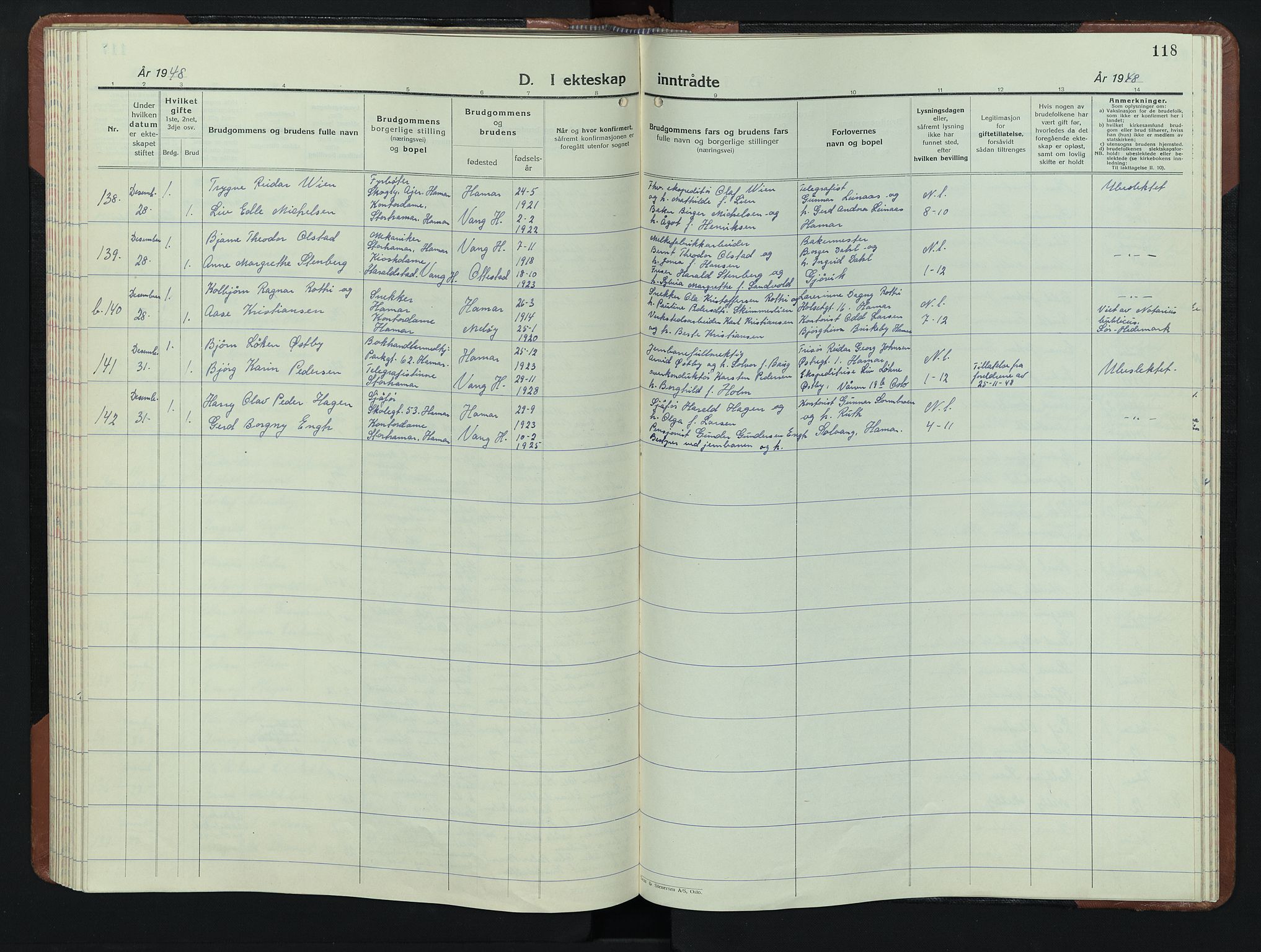 Hamar prestekontor, AV/SAH-DOMPH-002/H/Ha/Hab/L0006: Parish register (copy) no. 6, 1931-1950, p. 118