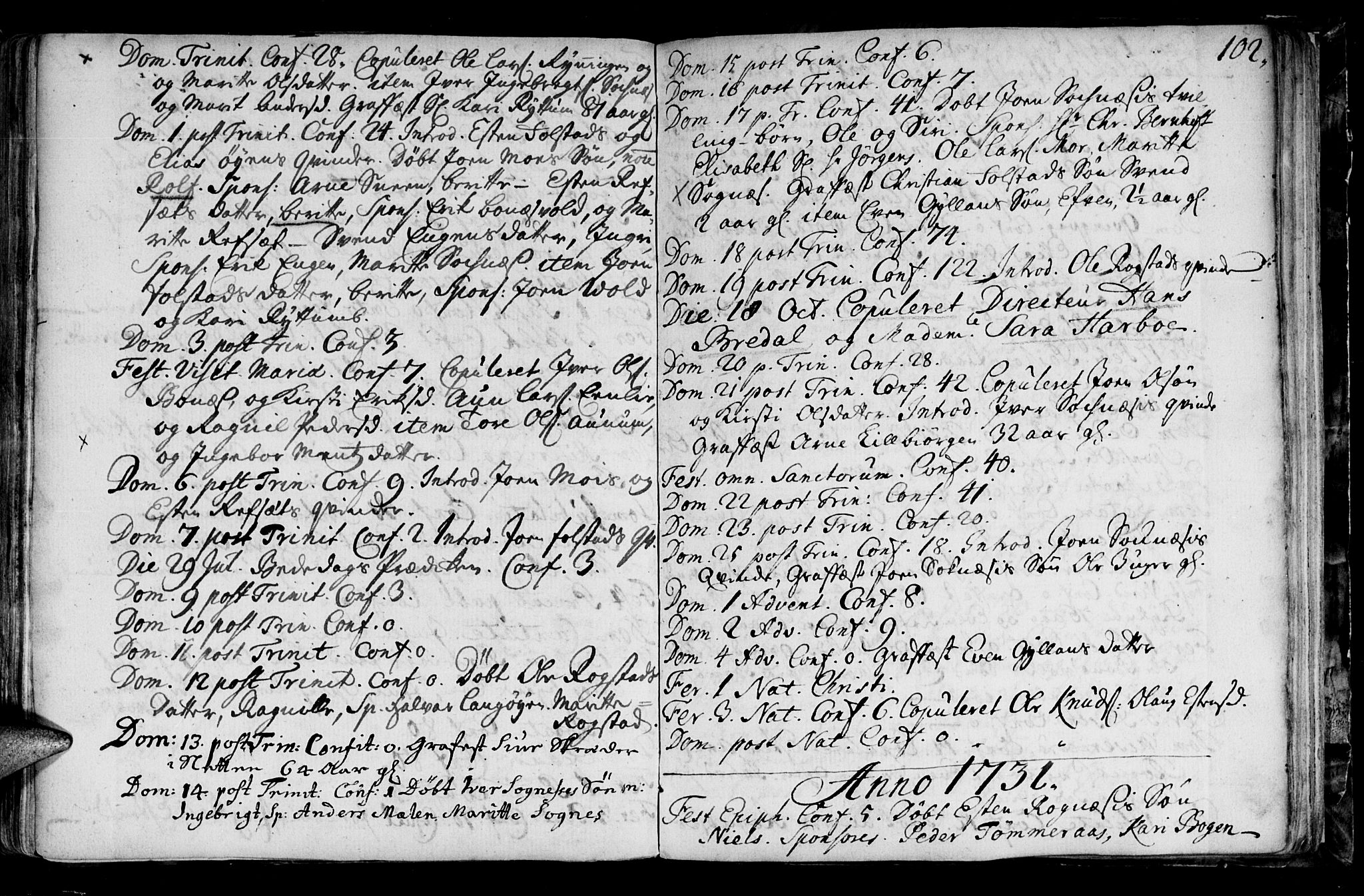 Ministerialprotokoller, klokkerbøker og fødselsregistre - Sør-Trøndelag, AV/SAT-A-1456/687/L0990: Parish register (official) no. 687A01, 1690-1746, p. 102