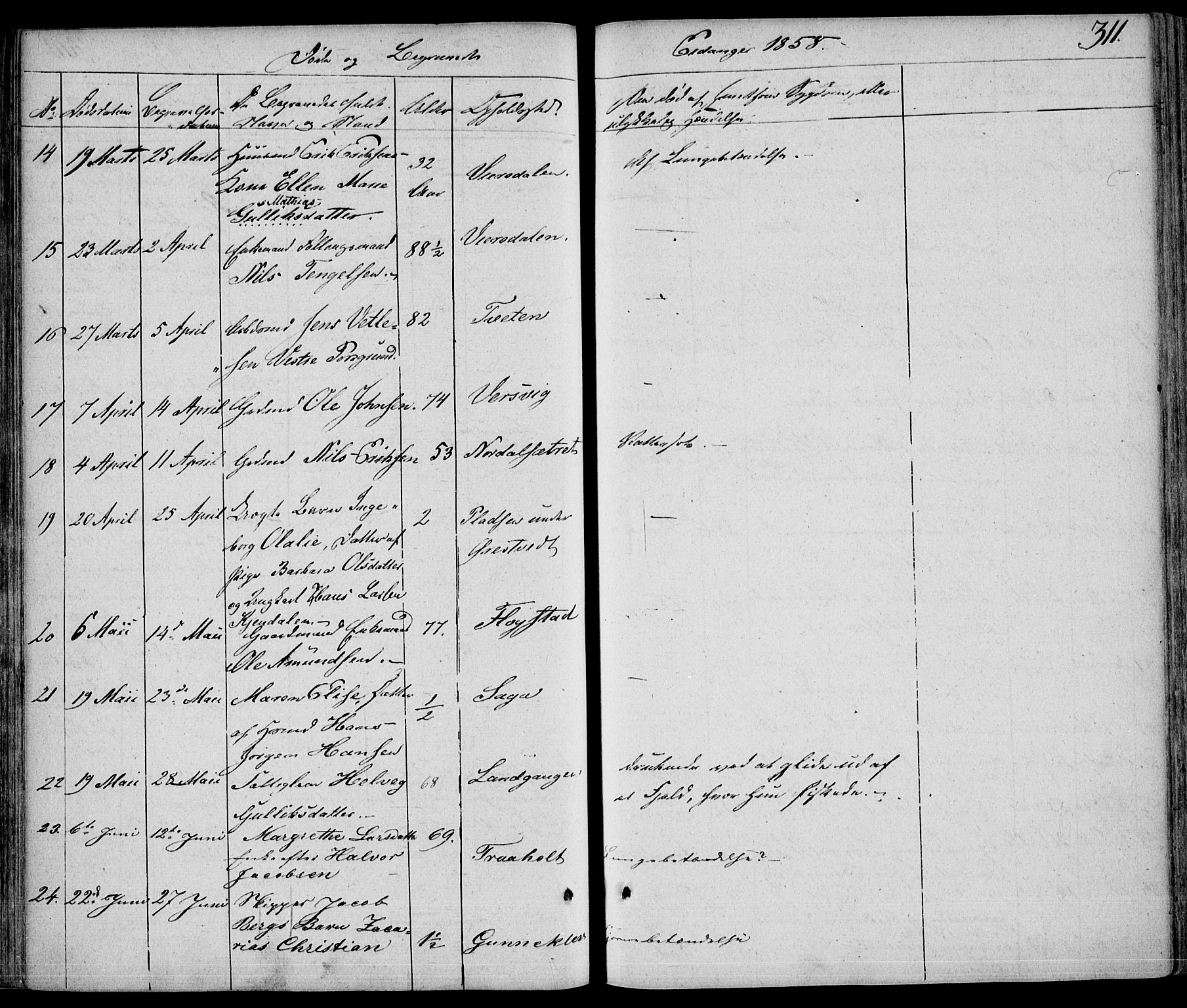 Eidanger kirkebøker, AV/SAKO-A-261/F/Fa/L0008: Parish register (official) no. 8, 1831-1858, p. 311