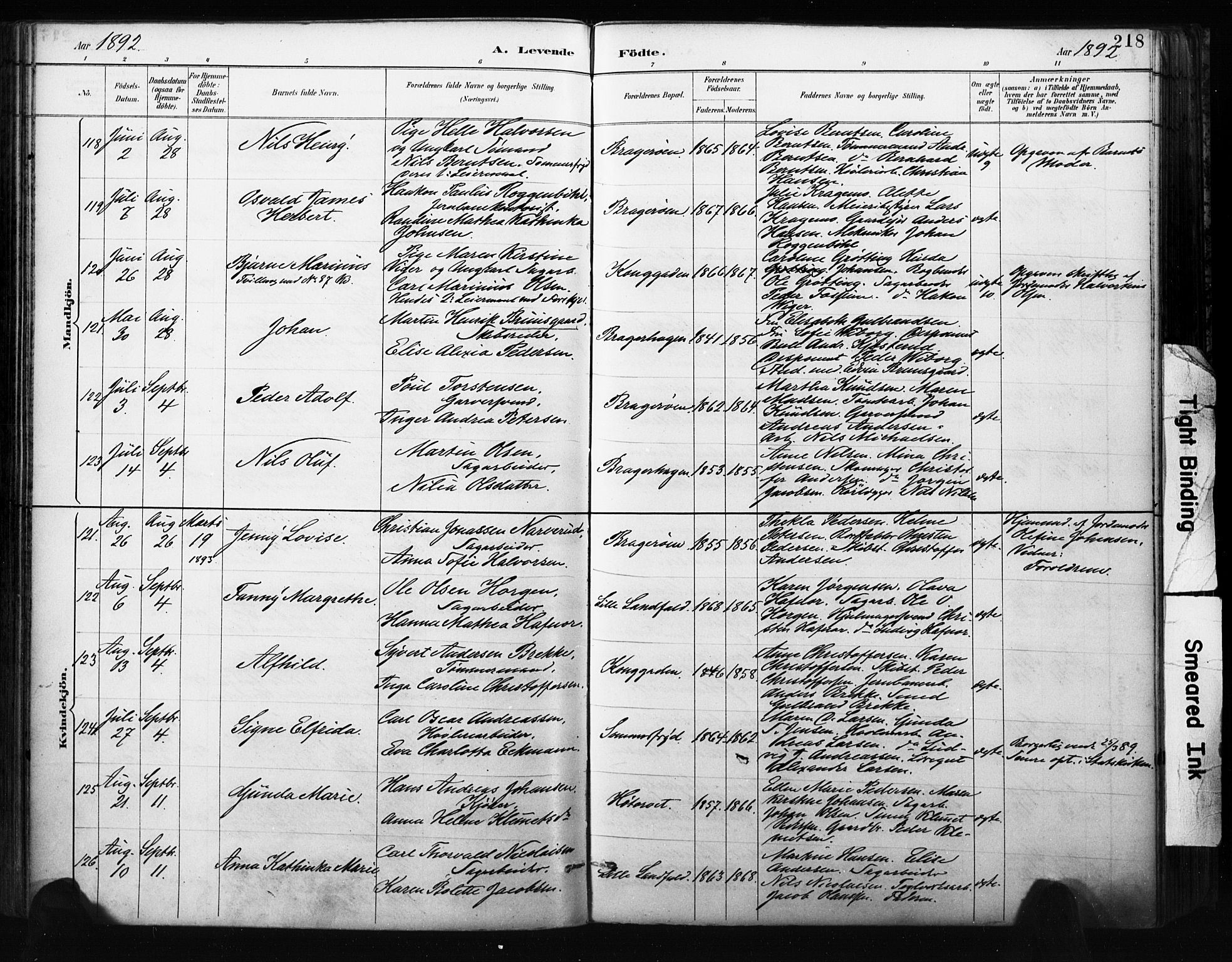 Bragernes kirkebøker, AV/SAKO-A-6/F/Fb/L0007: Parish register (official) no. II 7, 1885-1893, p. 218