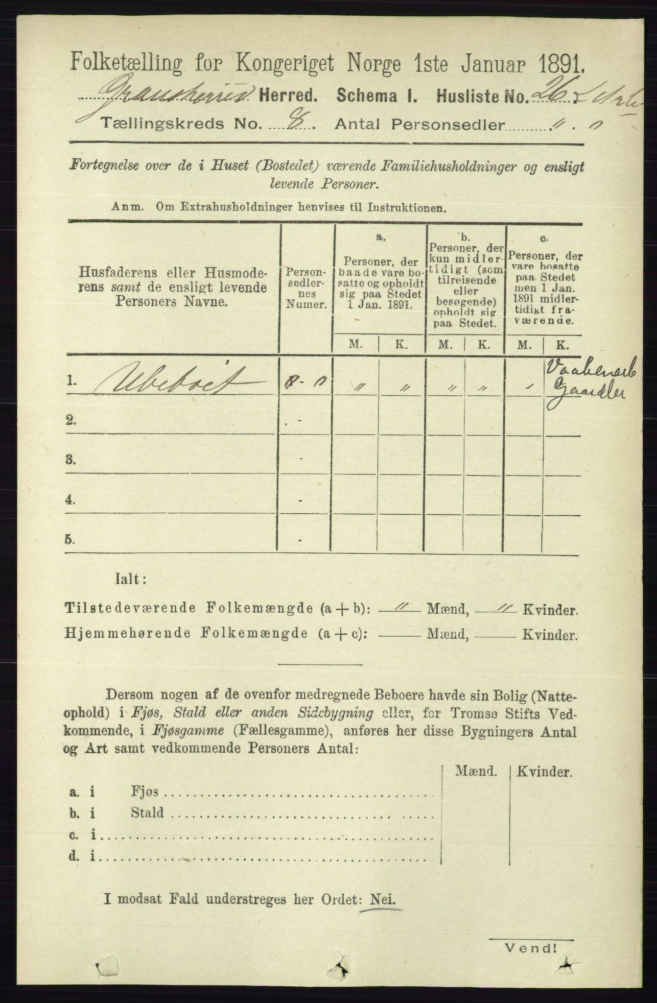 RA, 1891 census for 0824 Gransherad, 1891, p. 1403