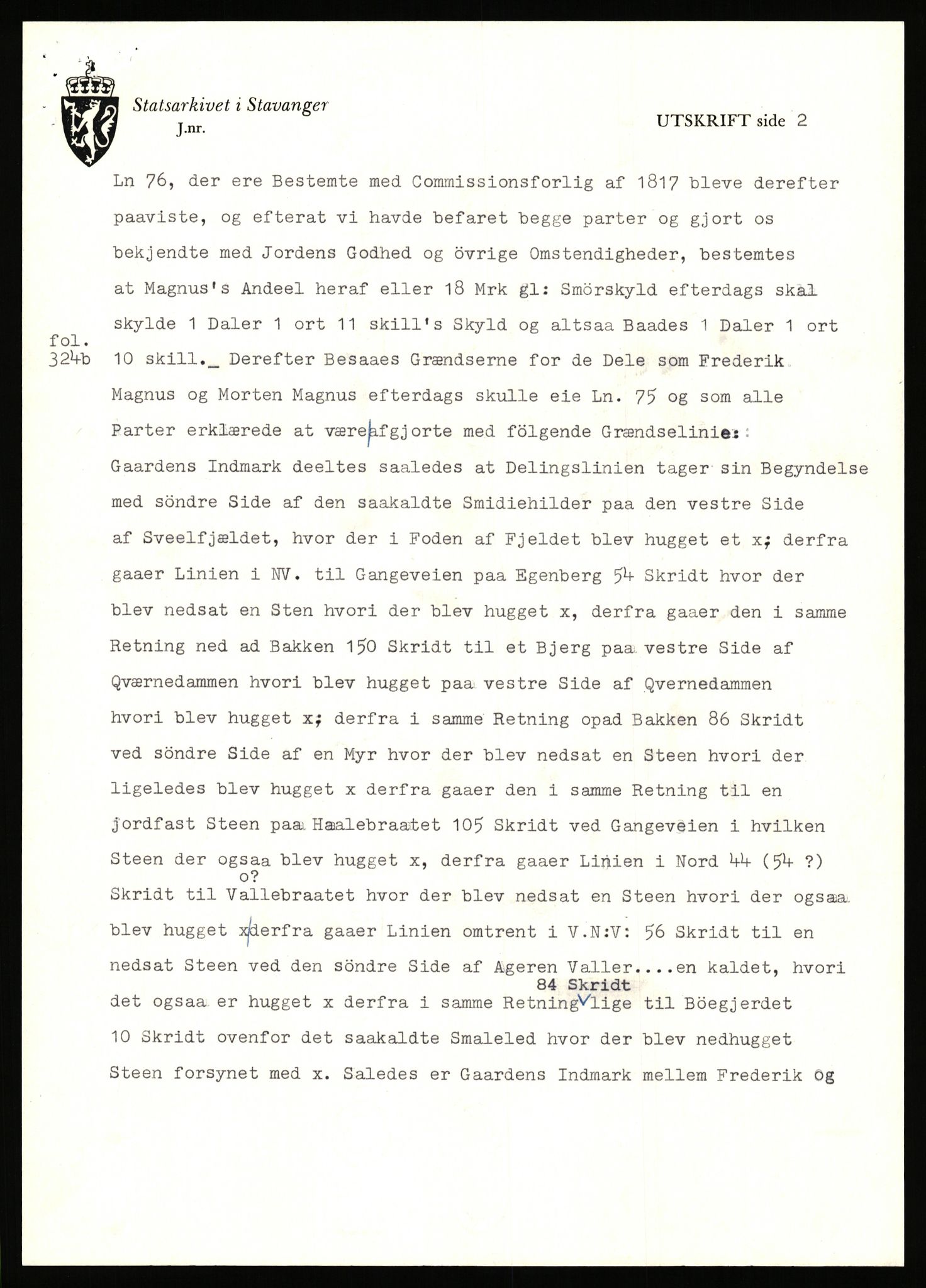 Statsarkivet i Stavanger, SAST/A-101971/03/Y/Yj/L0038: Avskrifter sortert etter gårdsnavn: Hodne - Holte, 1750-1930, p. 124