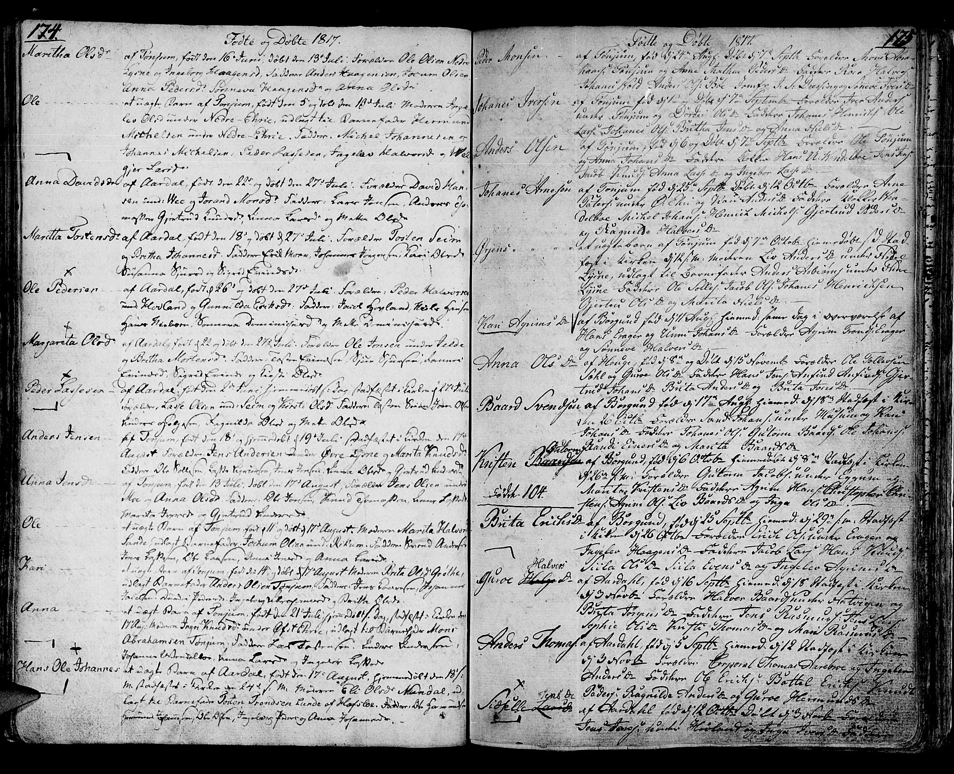 Lærdal sokneprestembete, SAB/A-81201: Parish register (official) no. A 4, 1805-1821, p. 174-175