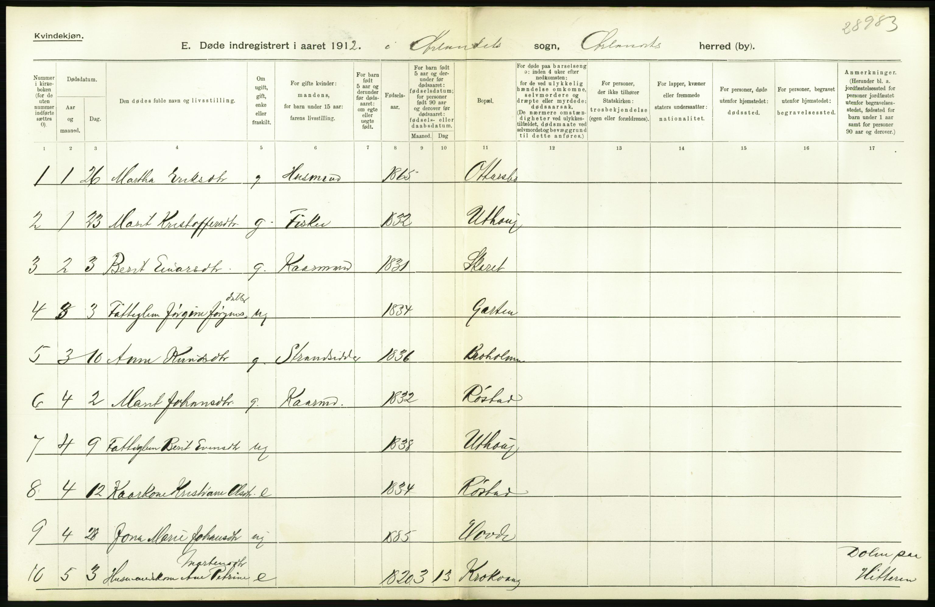 Statistisk sentralbyrå, Sosiodemografiske emner, Befolkning, AV/RA-S-2228/D/Df/Dfb/Dfbb/L0042: S. Trondhjems amt: Døde. Bygder., 1912, p. 50