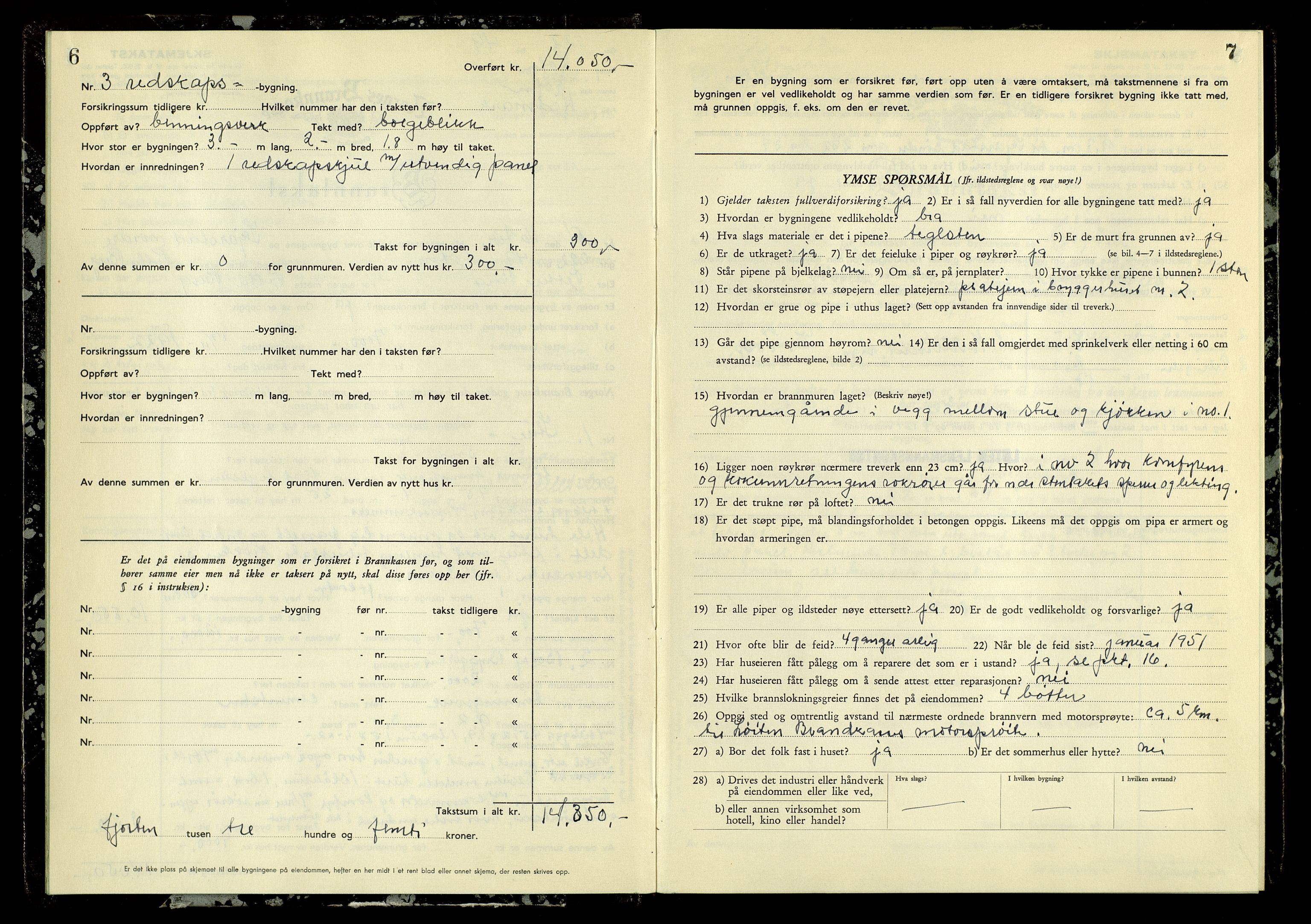 Norges Brannkasse, Løten, AV/SAH-NBRANL-007/F/L0006: Branntakstprotokoll, 1951-1954, p. 6-7