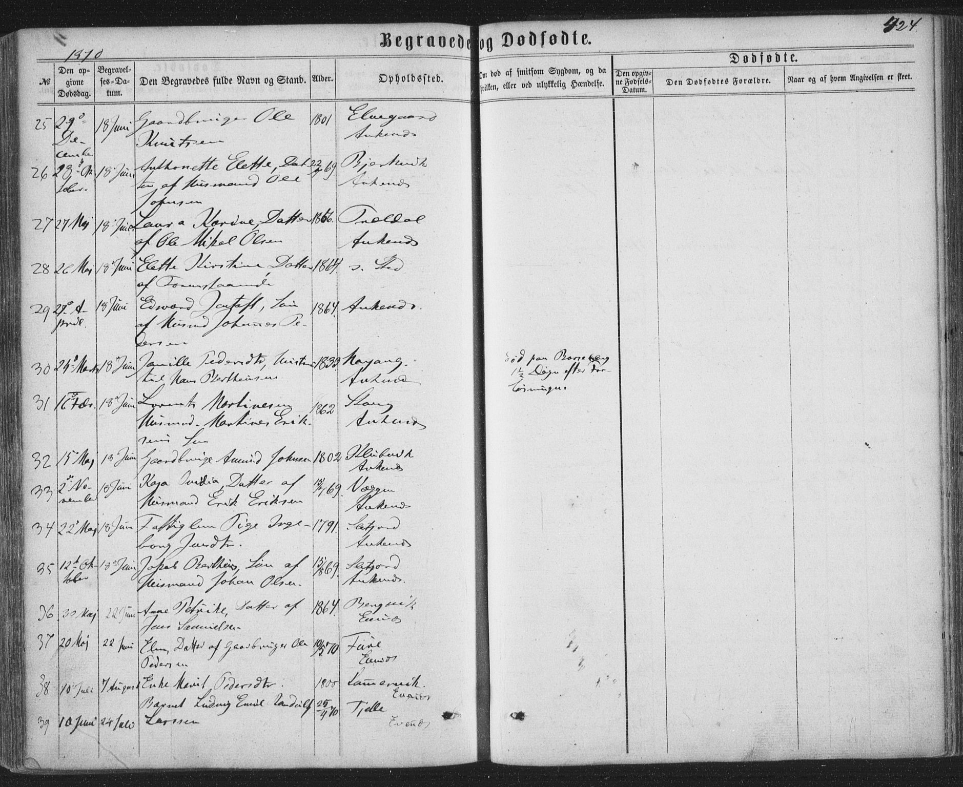 Ministerialprotokoller, klokkerbøker og fødselsregistre - Nordland, AV/SAT-A-1459/863/L0896: Parish register (official) no. 863A08, 1861-1871, p. 424