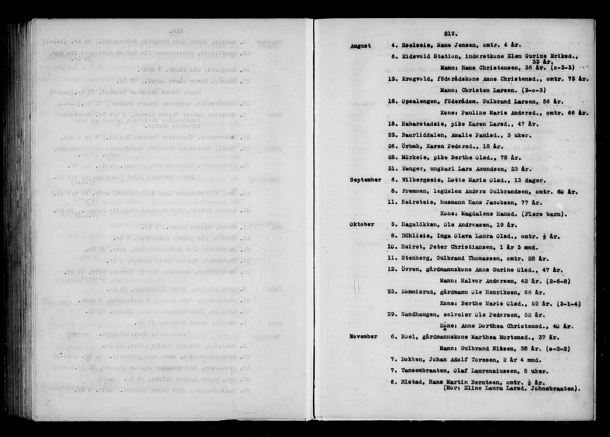 Eidsvoll tingrett, AV/SAO-A-10371/H/Ha/Haa/L0001: Dødsmeldingsprotokoll - Eidsvoll lensmannsdistrikt, 1815-1865, p. 219