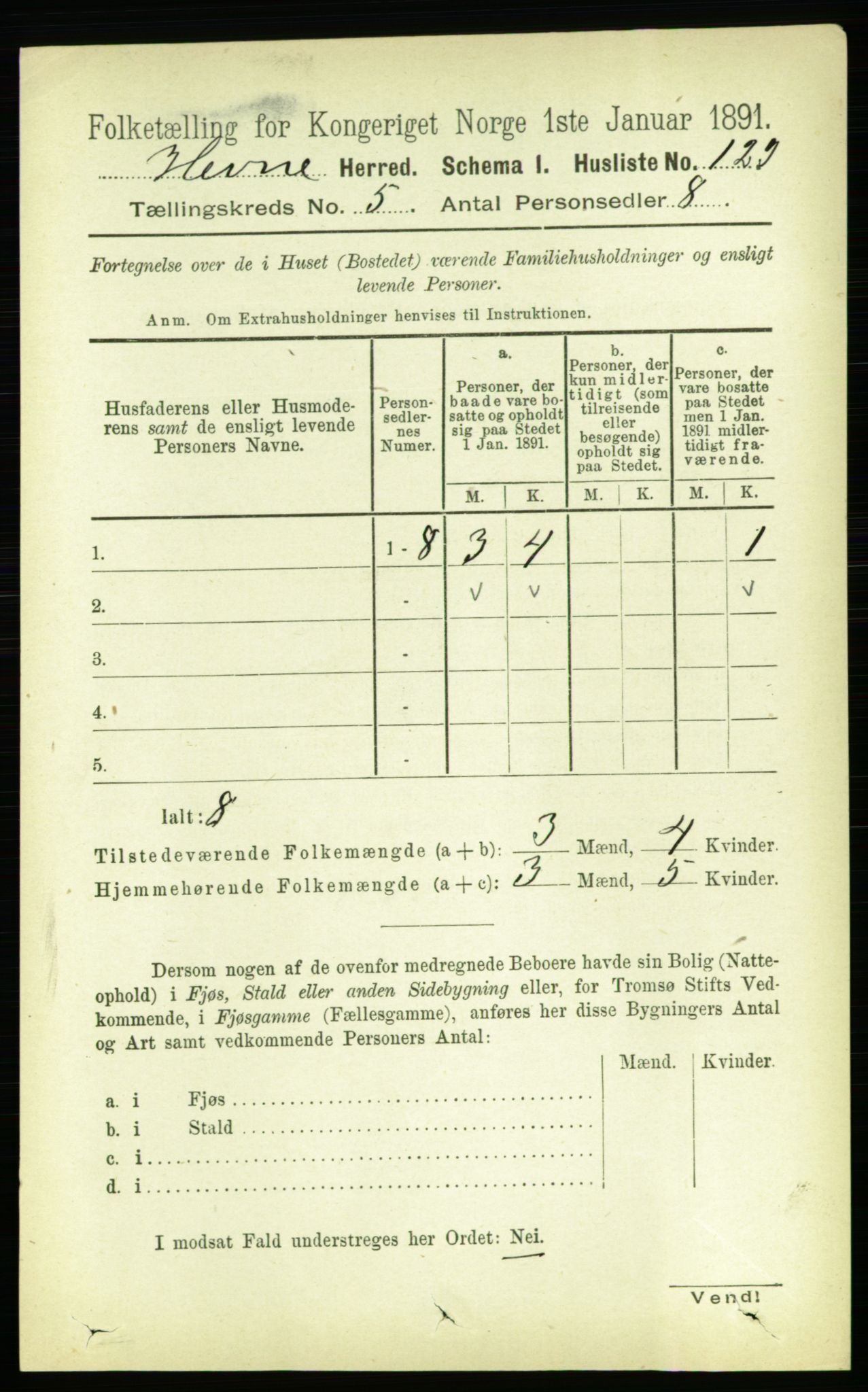 RA, 1891 census for 1612 Hemne, 1891, p. 2473