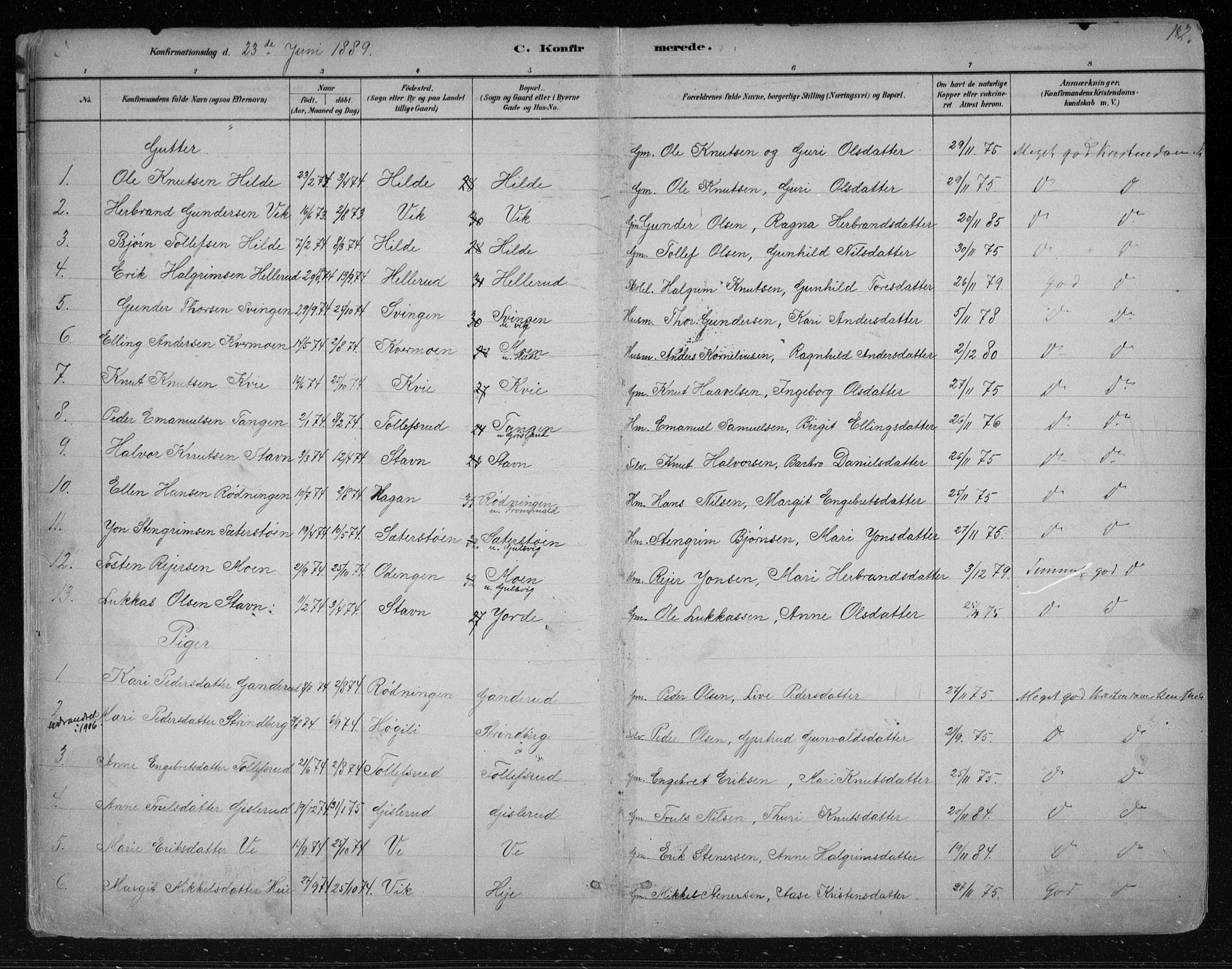 Nes kirkebøker, SAKO/A-236/F/Fa/L0012: Parish register (official) no. 12, 1881-1917, p. 182