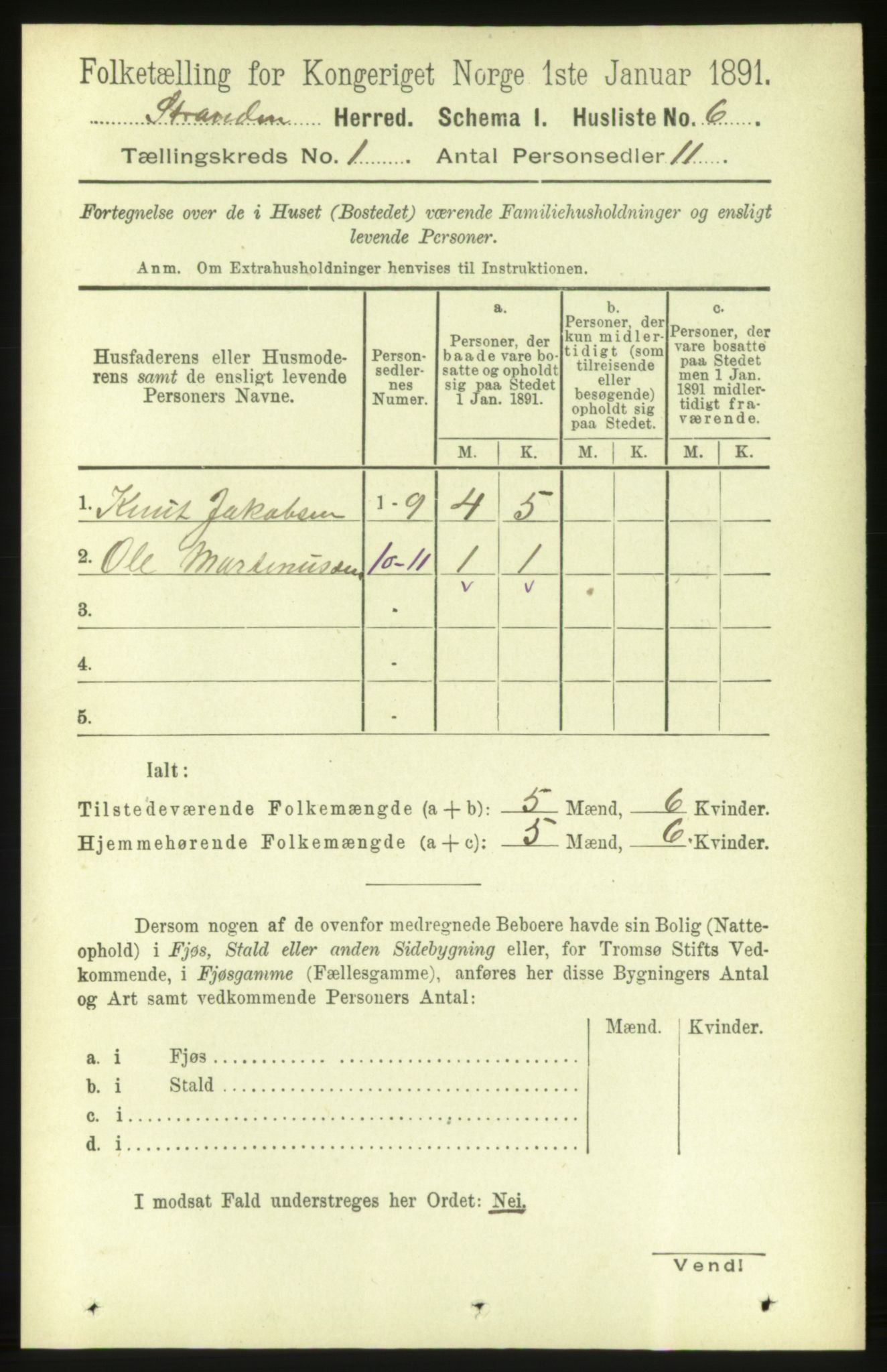 RA, 1891 census for 1525 Stranda, 1891, p. 25