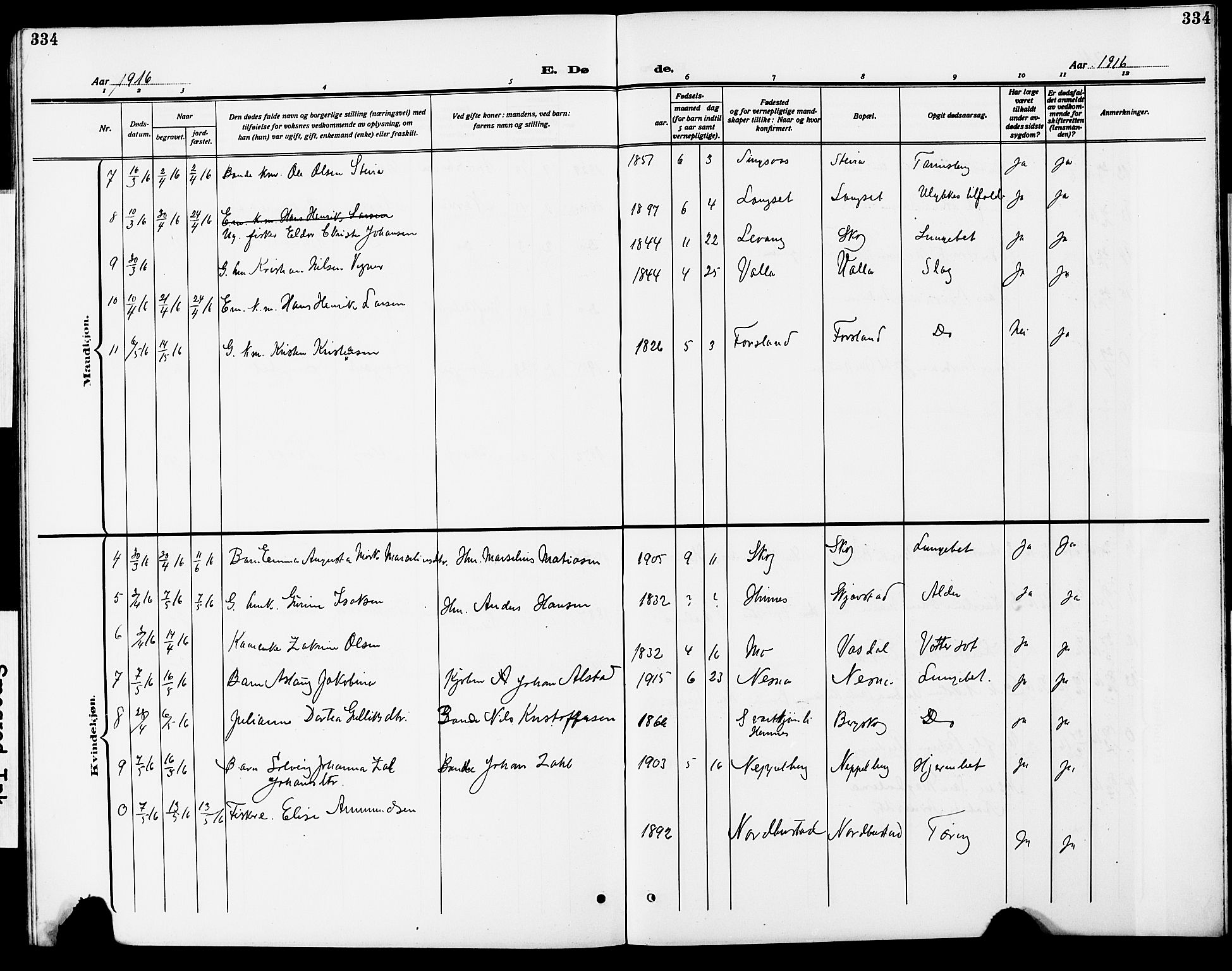 Ministerialprotokoller, klokkerbøker og fødselsregistre - Nordland, AV/SAT-A-1459/838/L0560: Parish register (copy) no. 838C07, 1910-1928, p. 334