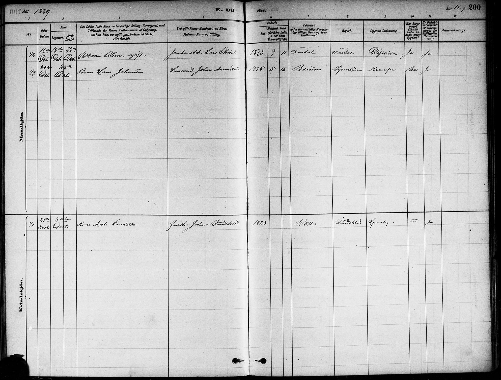Asker prestekontor Kirkebøker, SAO/A-10256a/F/Fa/L0013: Parish register (official) no. I 13, 1879-1896, p. 200