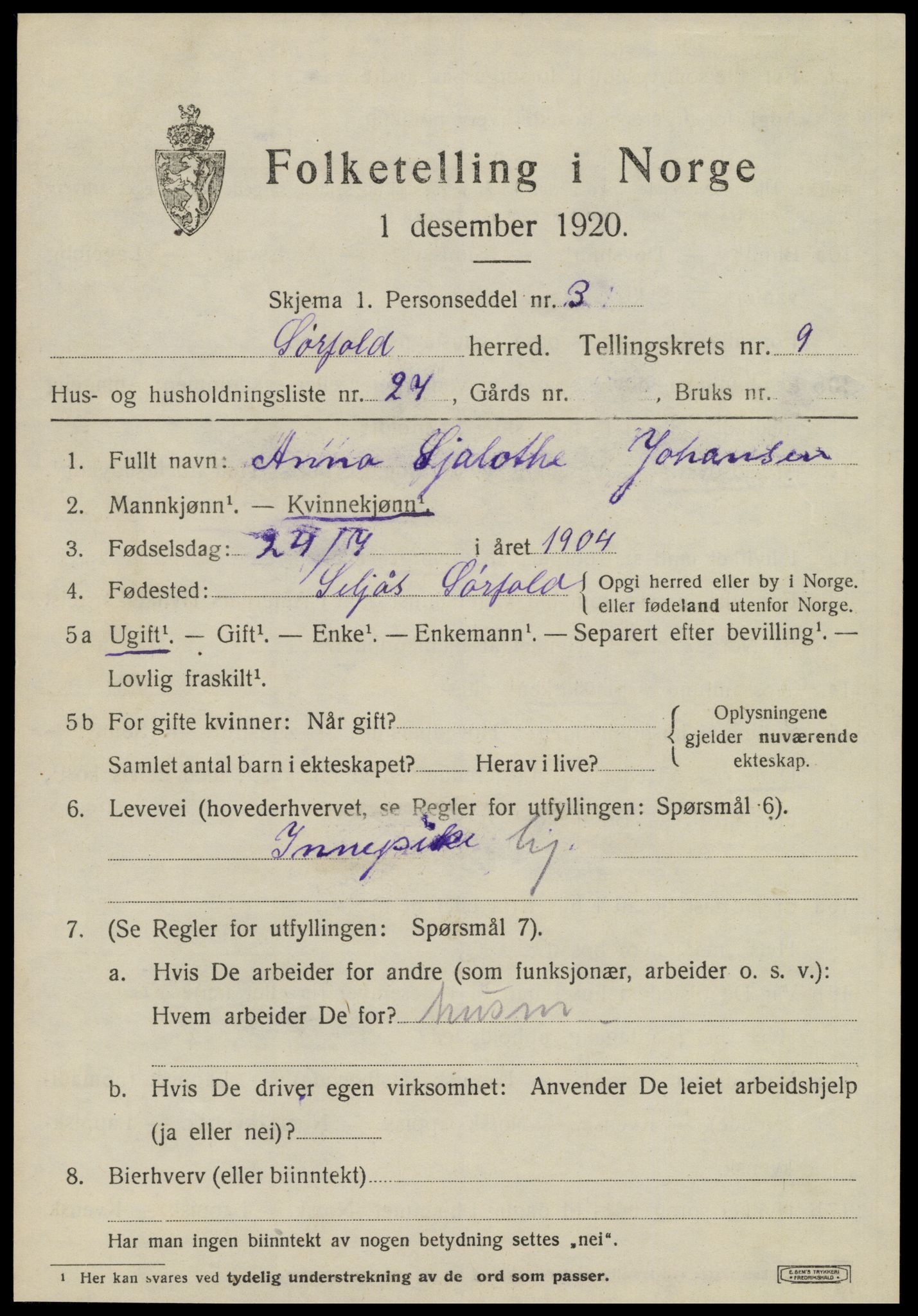 SAT, 1920 census for Sørfold, 1920, p. 5177