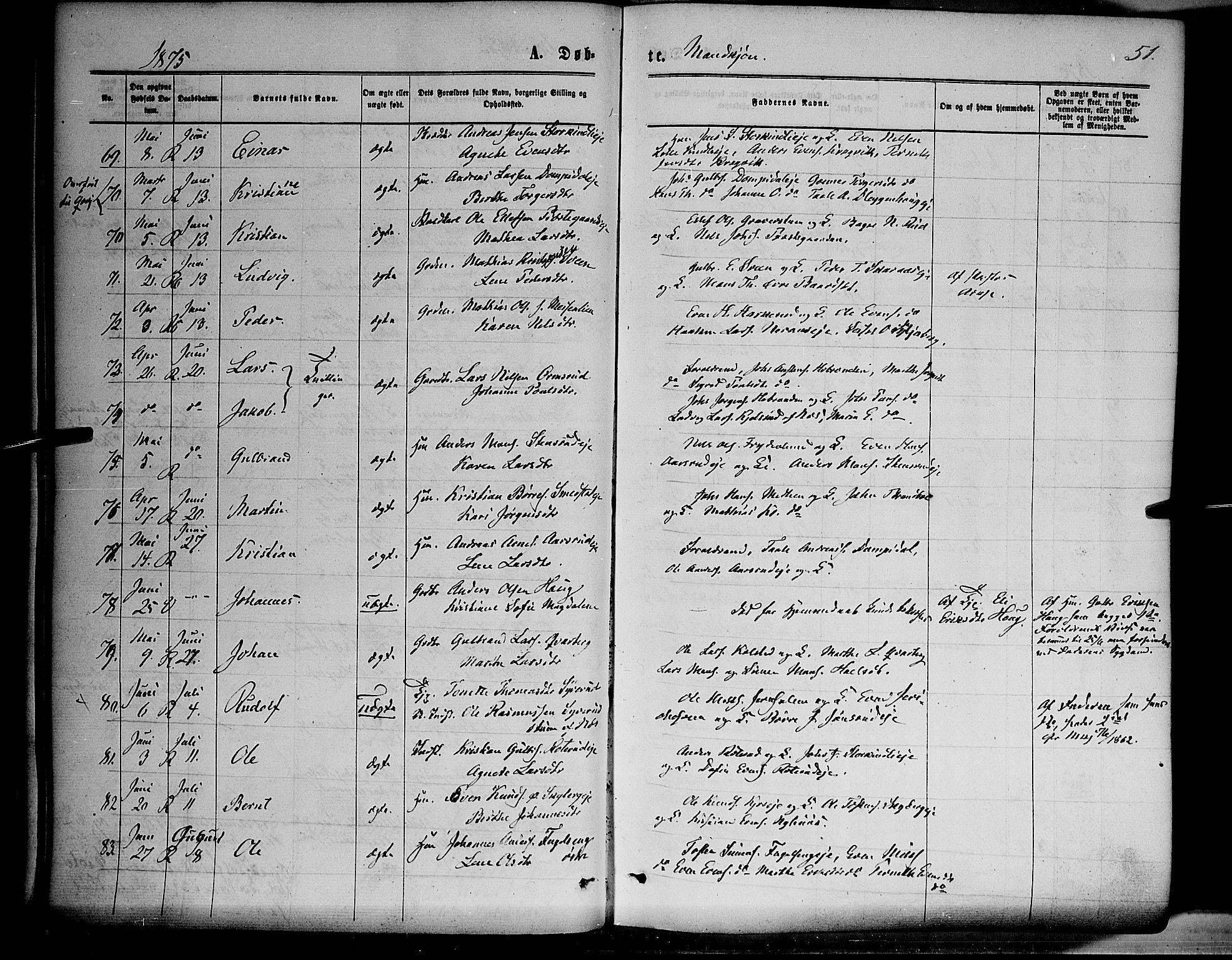 Ringsaker prestekontor, AV/SAH-PREST-014/K/Ka/L0011: Parish register (official) no. 11, 1870-1878, p. 51