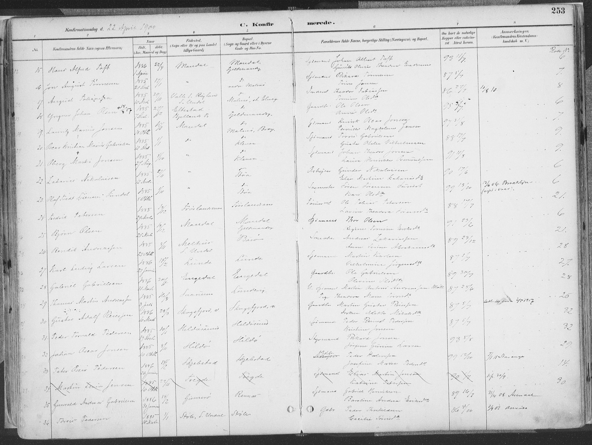 Mandal sokneprestkontor, AV/SAK-1111-0030/F/Fa/Faa/L0018: Parish register (official) no. A 18, 1890-1905, p. 253