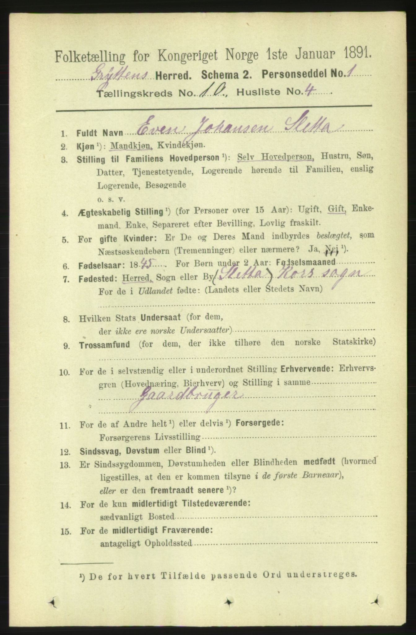 RA, 1891 census for 1539 Grytten, 1891, p. 3640