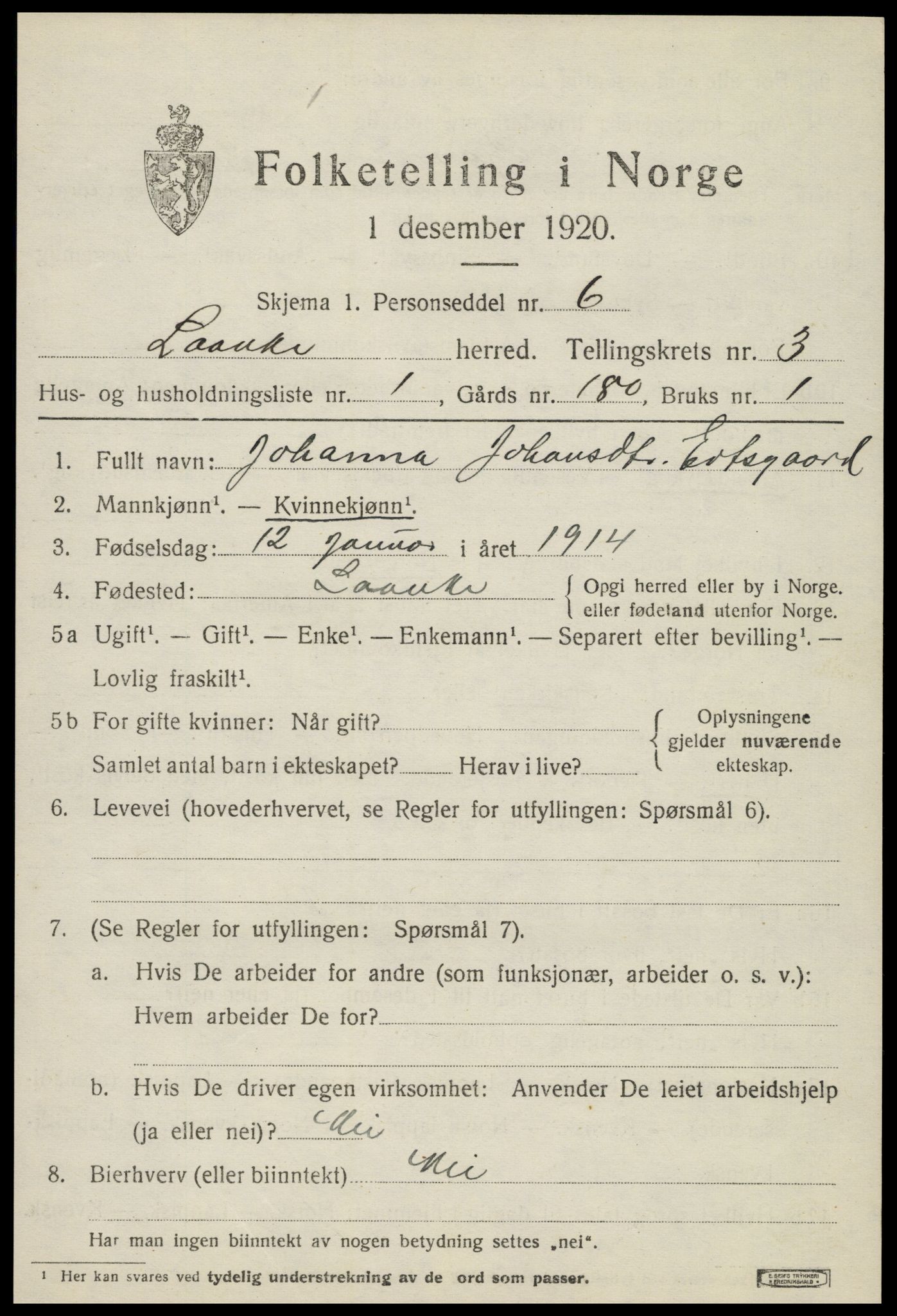 SAT, 1920 census for Lånke, 1920, p. 1778