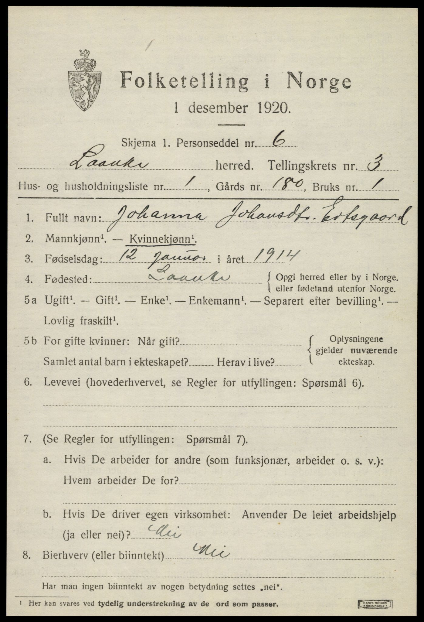 SAT, 1920 census for Lånke, 1920, p. 1778