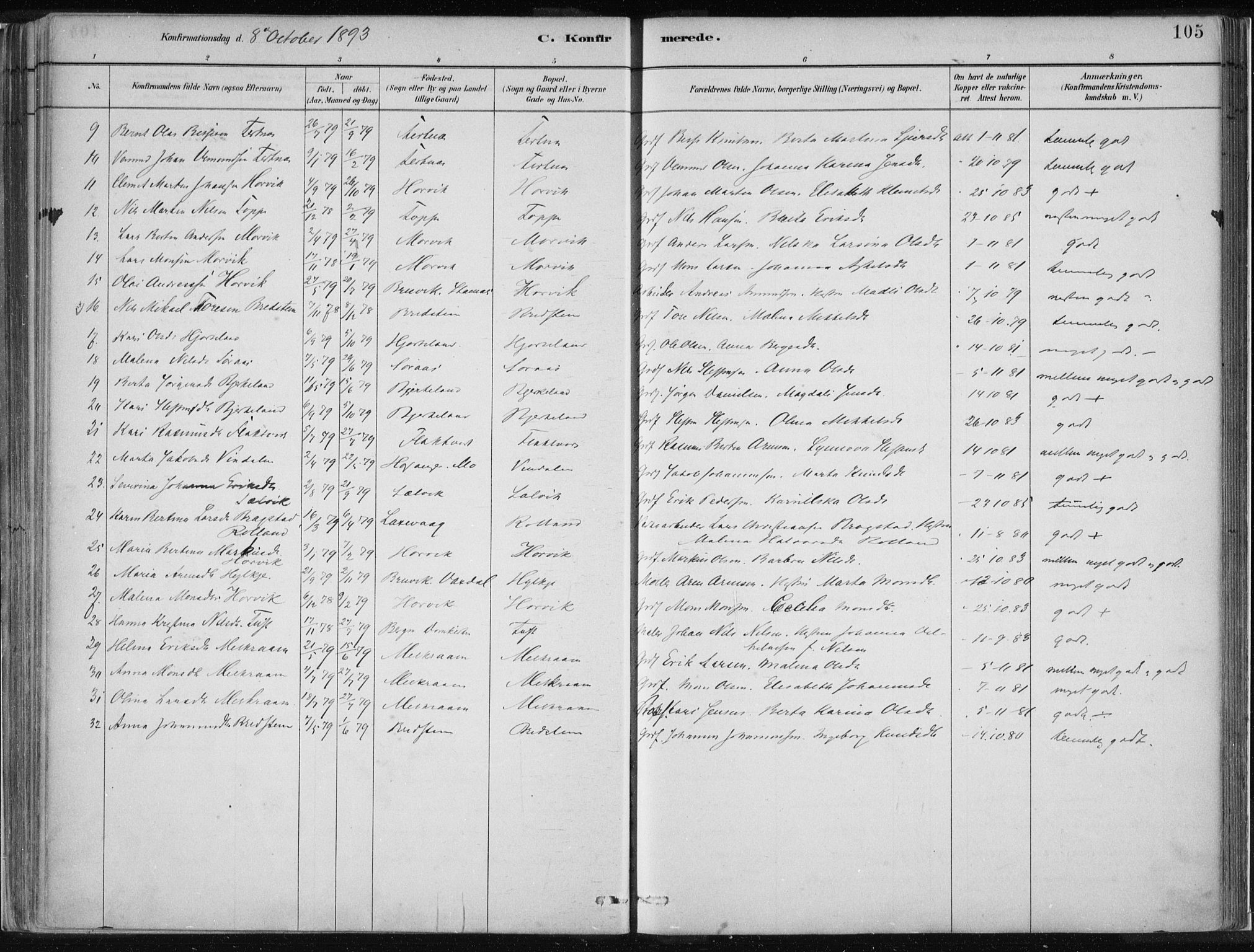 Hamre sokneprestembete, AV/SAB-A-75501/H/Ha/Haa/Haad/L0001: Parish register (official) no. D  1, 1882-1906, p. 105