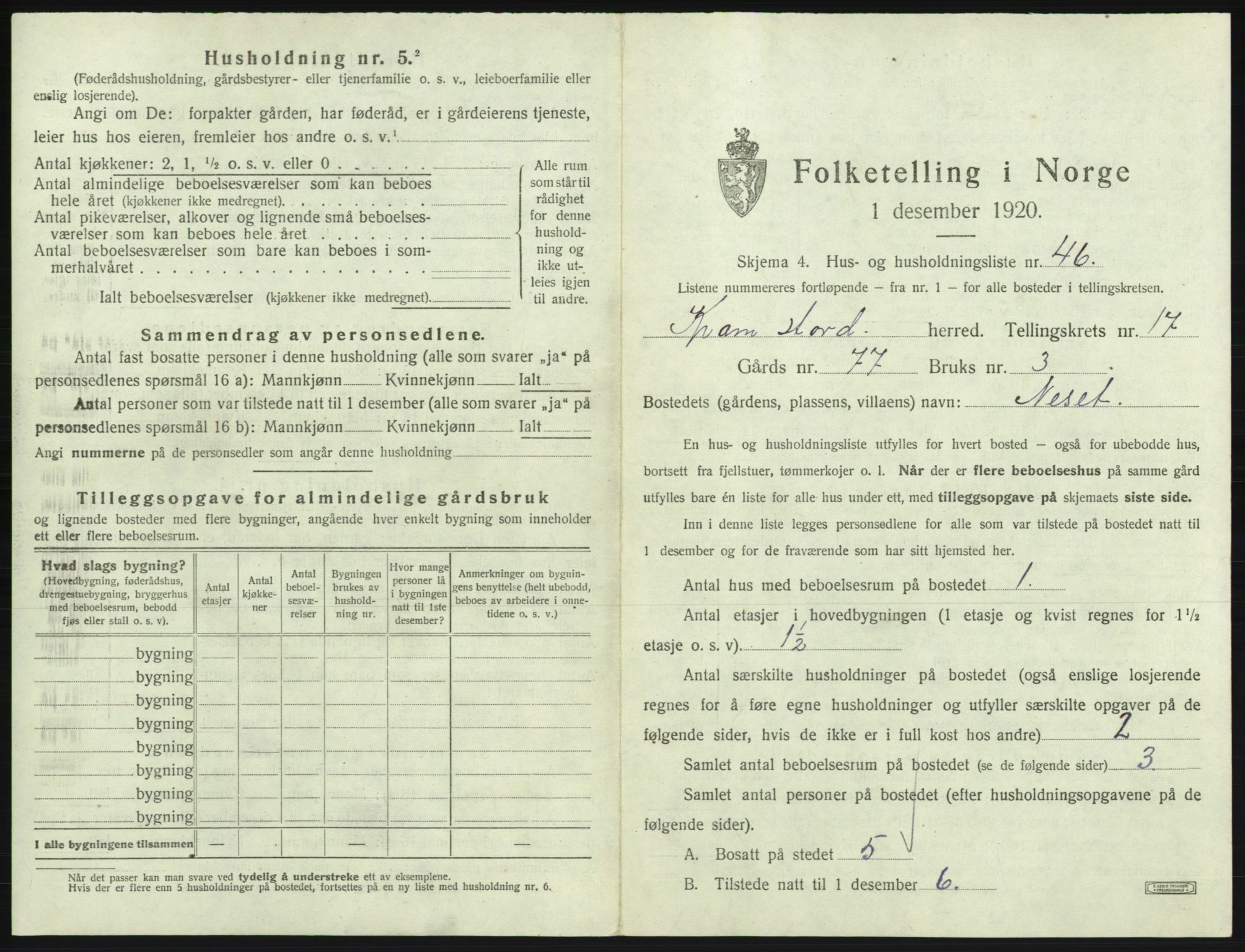 SAB, 1920 census for Kvam, 1920, p. 1398