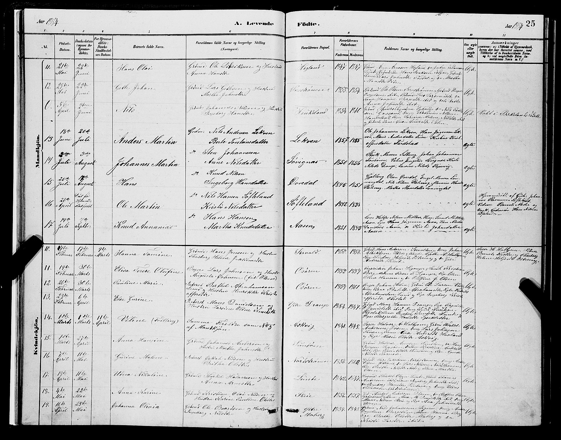 Os sokneprestembete, SAB/A-99929: Parish register (copy) no. A 2, 1880-1896, p. 25