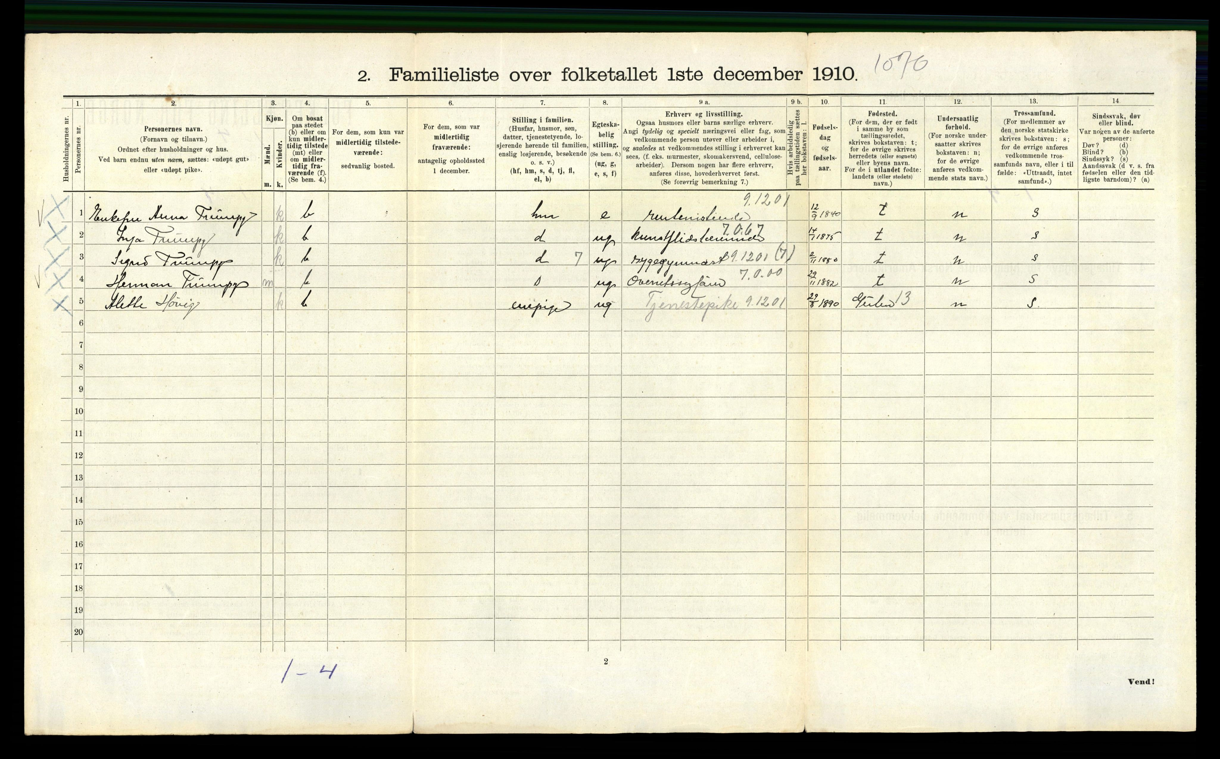 RA, 1910 census for Bergen, 1910, p. 3854