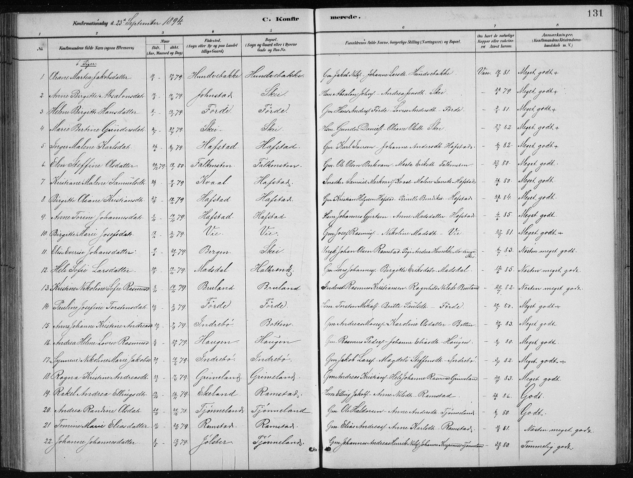 Førde sokneprestembete, SAB/A-79901/H/Hab/Haba/L0002: Parish register (copy) no. A 2, 1881-1898, p. 131