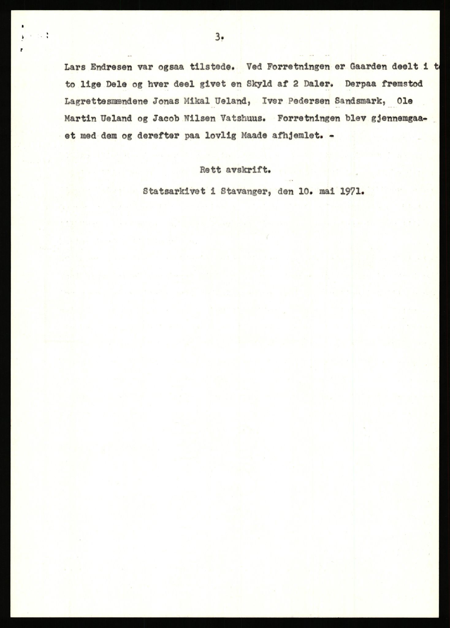 Statsarkivet i Stavanger, SAST/A-101971/03/Y/Yj/L0031: Avskrifter sortert etter gårdsnavn: Harveland - Hauge nedre, 1750-1930, p. 274
