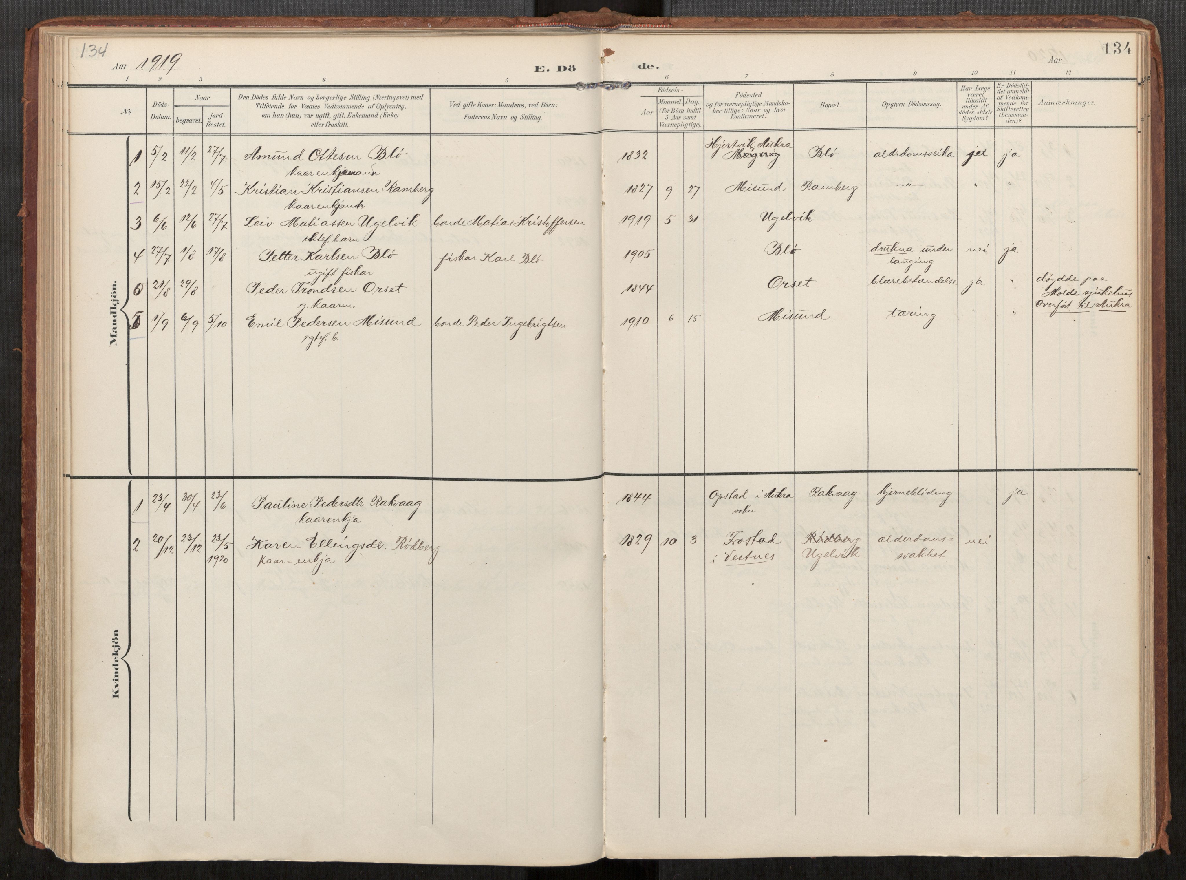 Ministerialprotokoller, klokkerbøker og fødselsregistre - Møre og Romsdal, AV/SAT-A-1454/563/L0740: Parish register (official) no. 563A02, 1903-1923, p. 134