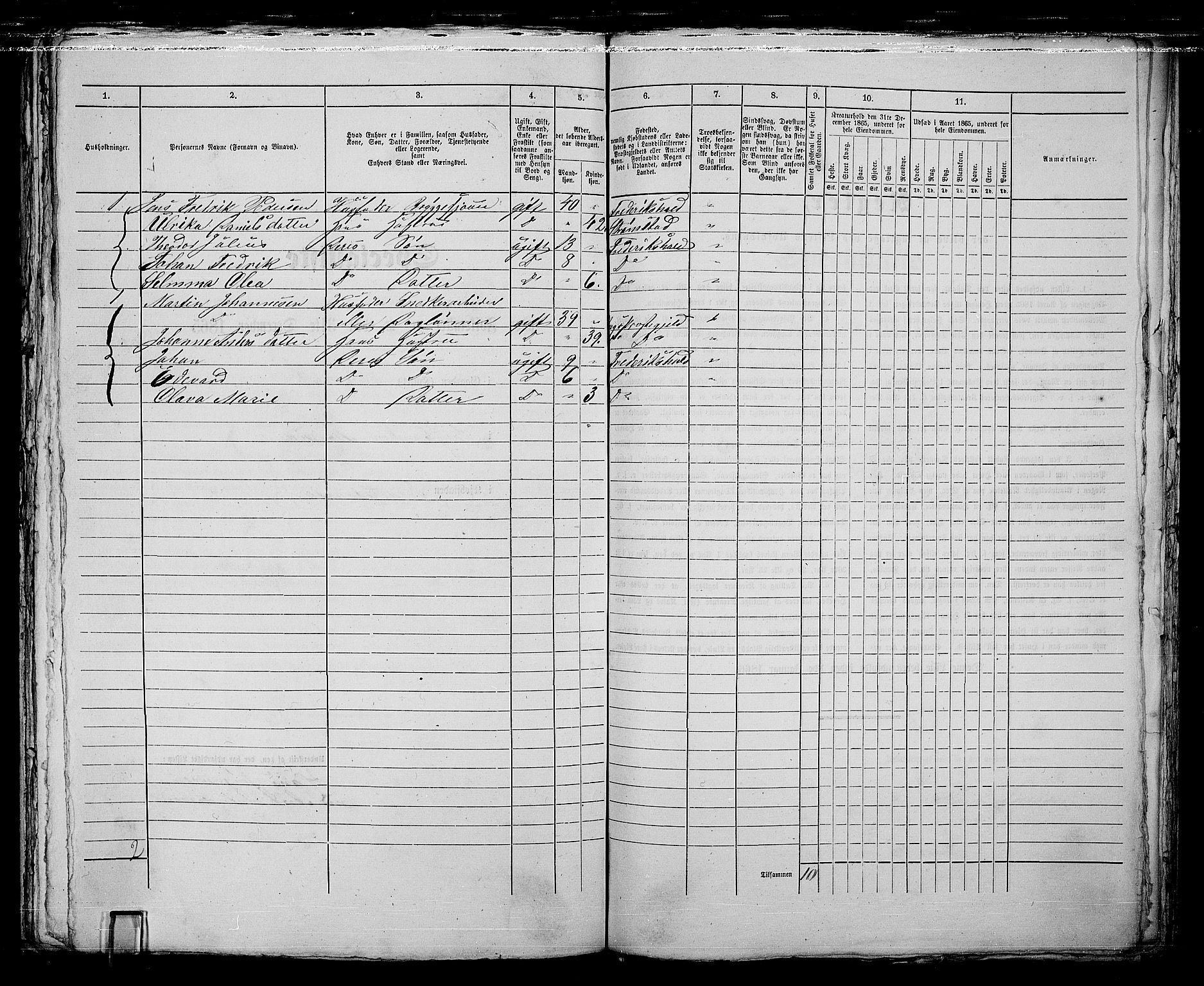 RA, 1865 census for Fredrikshald, 1865, p. 1201