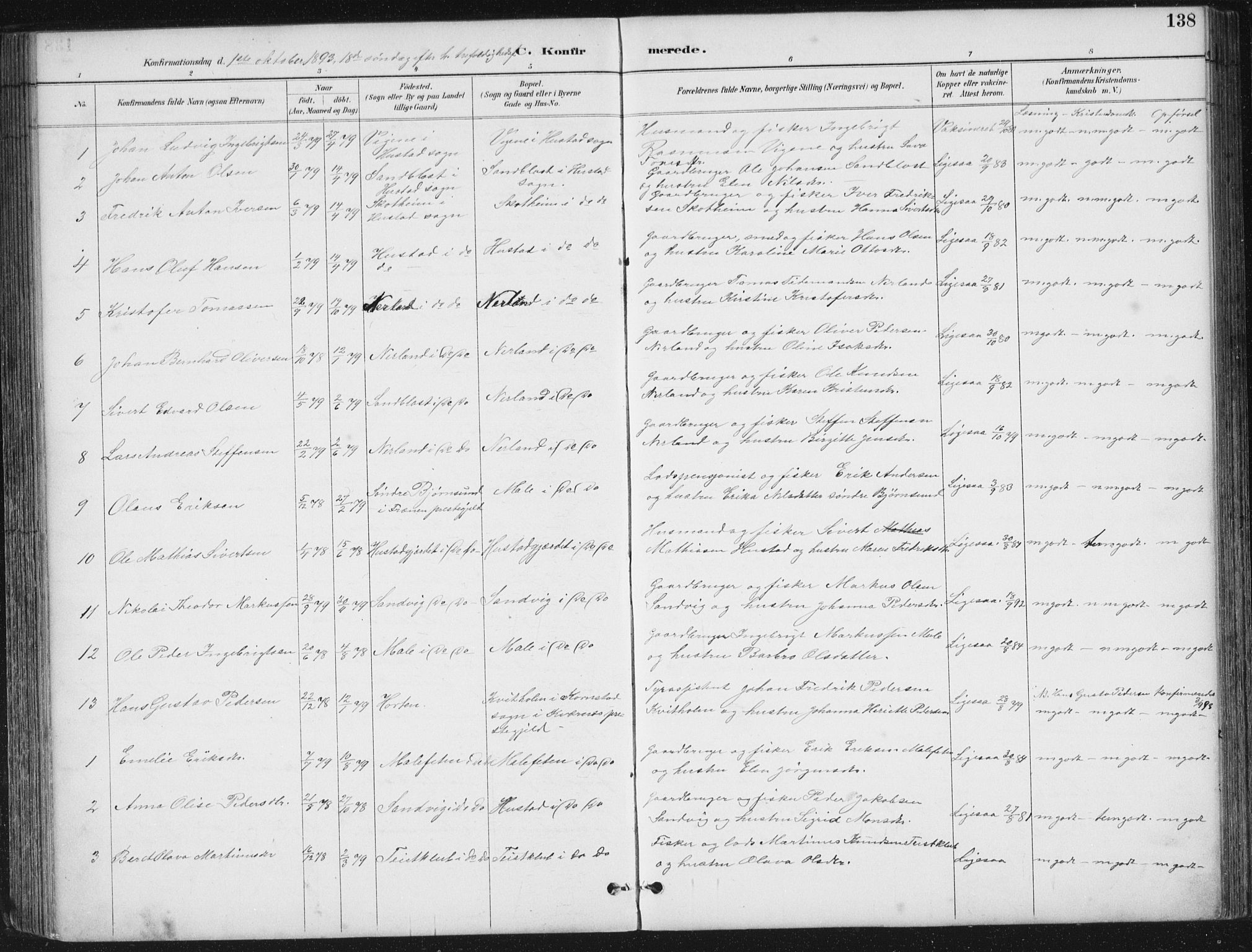 Ministerialprotokoller, klokkerbøker og fødselsregistre - Møre og Romsdal, SAT/A-1454/567/L0783: Parish register (copy) no. 567C03, 1887-1903, p. 138