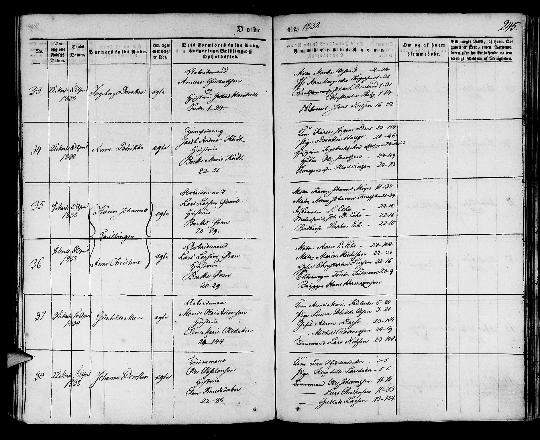 Korskirken sokneprestembete, AV/SAB-A-76101/H/Haa/L0015: Parish register (official) no. B 1, 1833-1841, p. 245