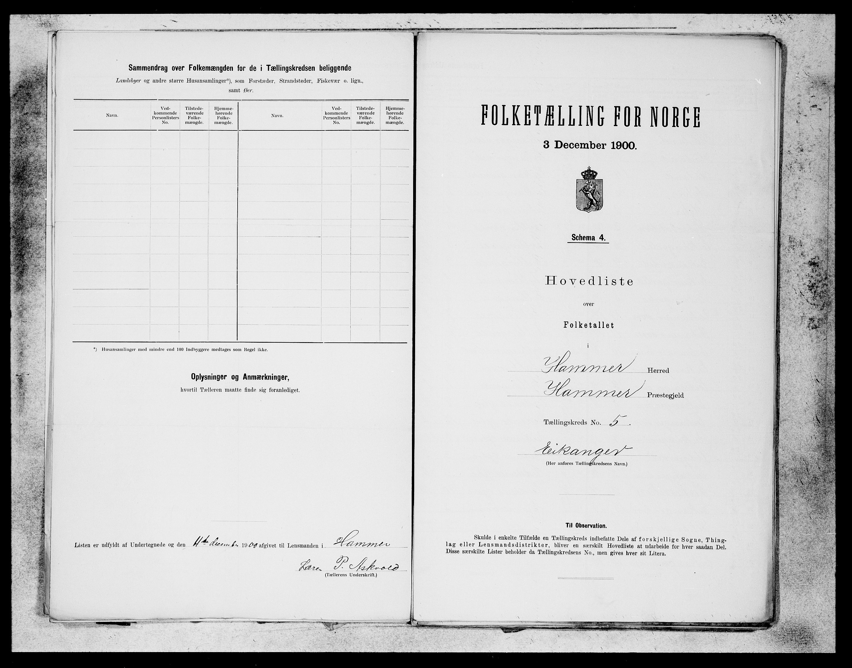 SAB, 1900 census for Hamre, 1900, p. 9